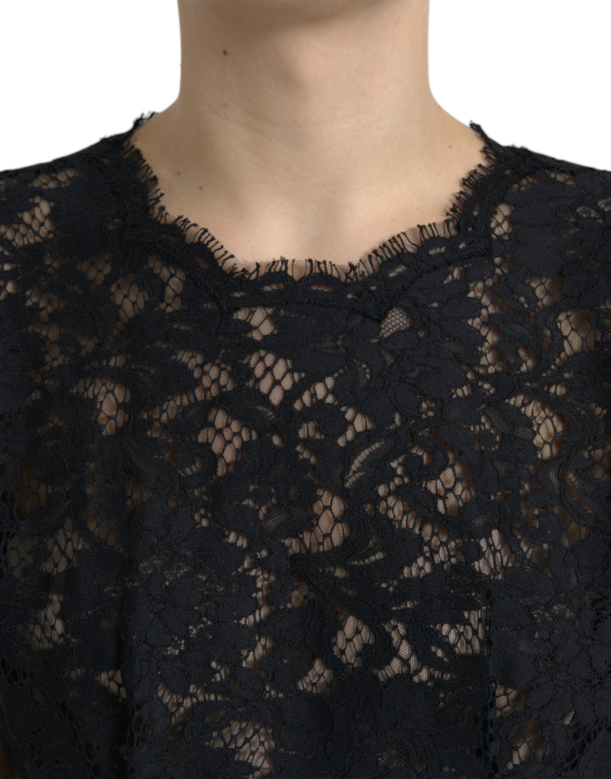 Dolce & Gabbana Black Floral Lace Cotton A-line Mini Dress - Image 4