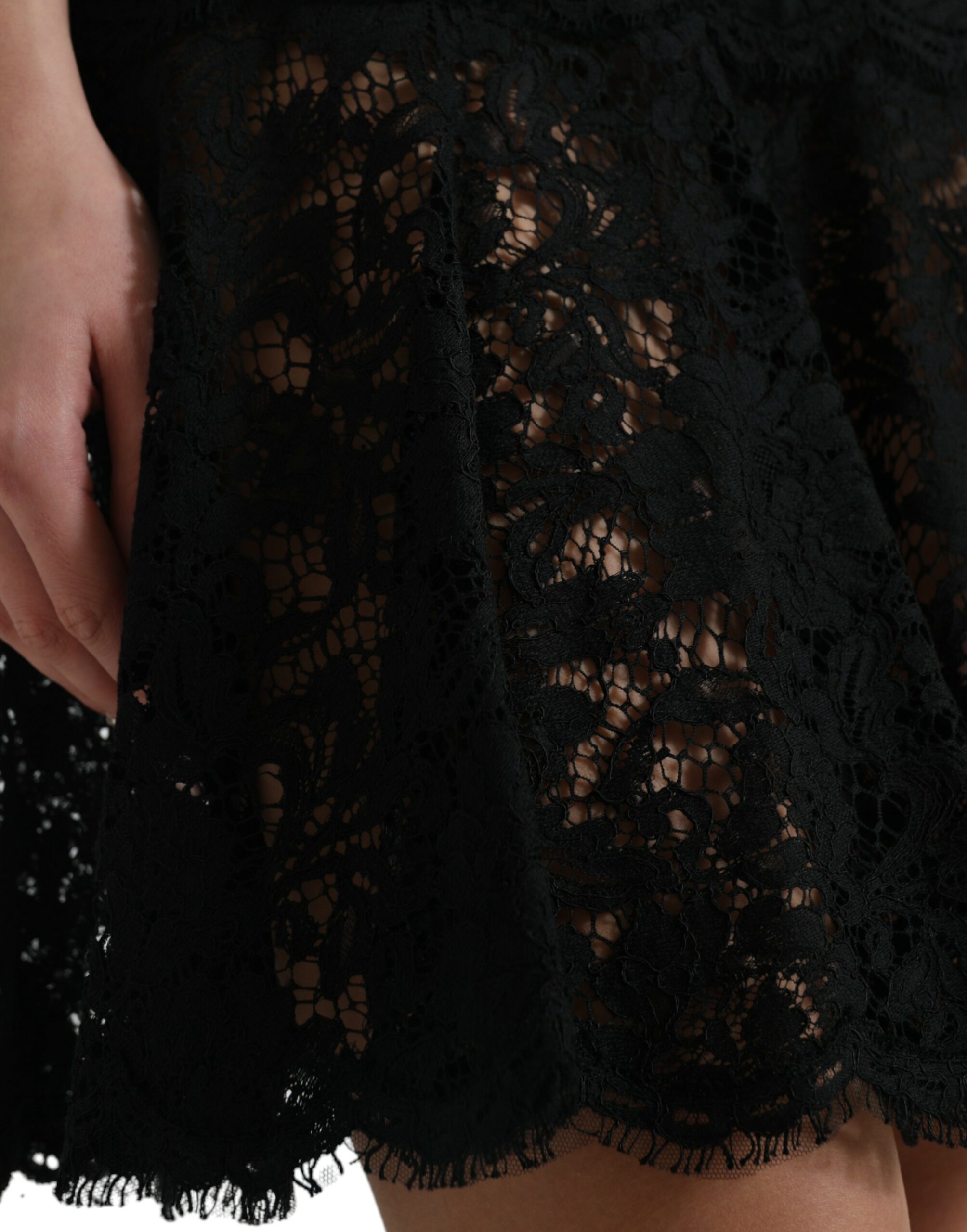 Dolce & Gabbana Black Floral Lace Cotton A-line Mini Dress - Image 6