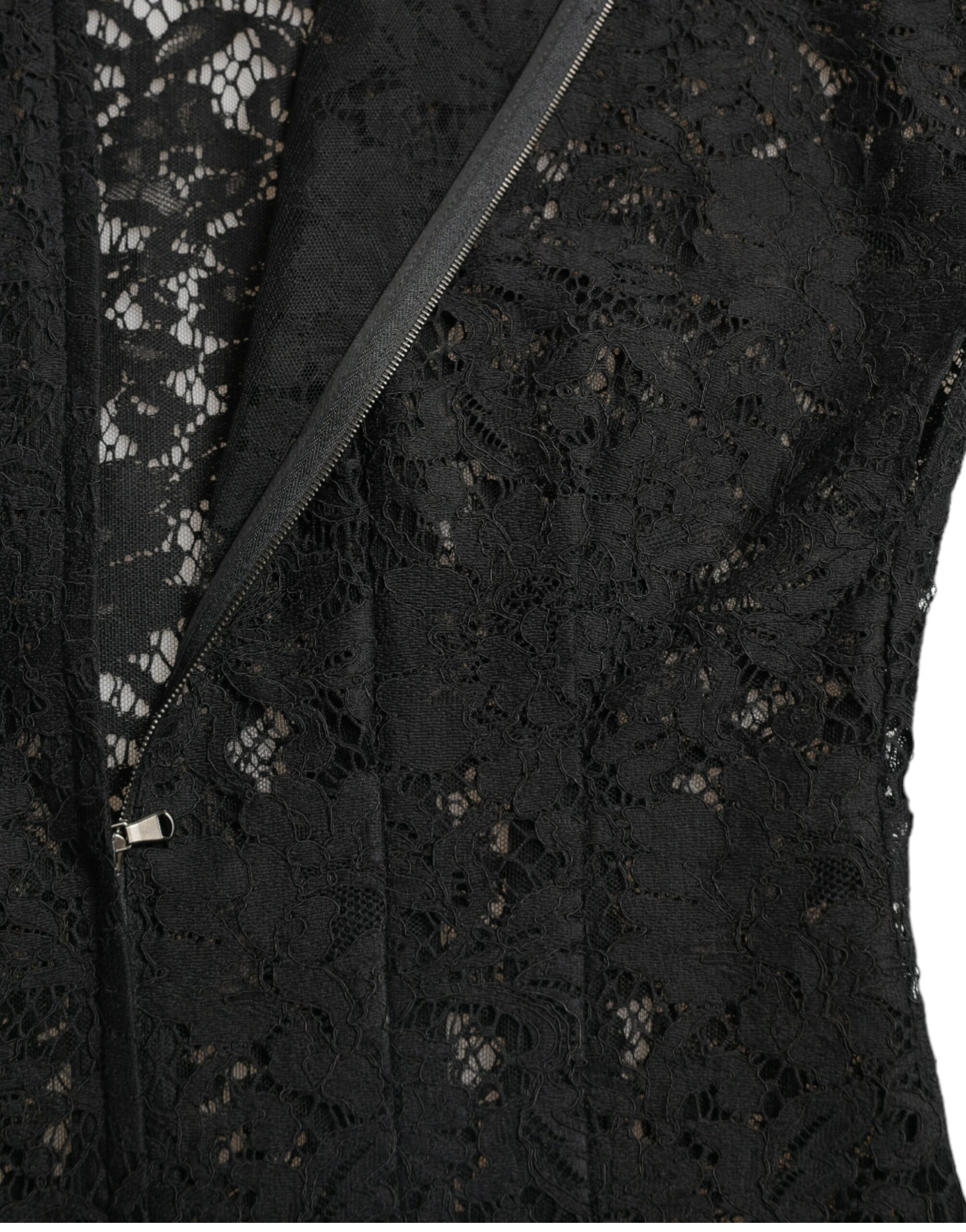 Dolce & Gabbana Black Floral Lace Cotton A-line Mini Dress - Image 7