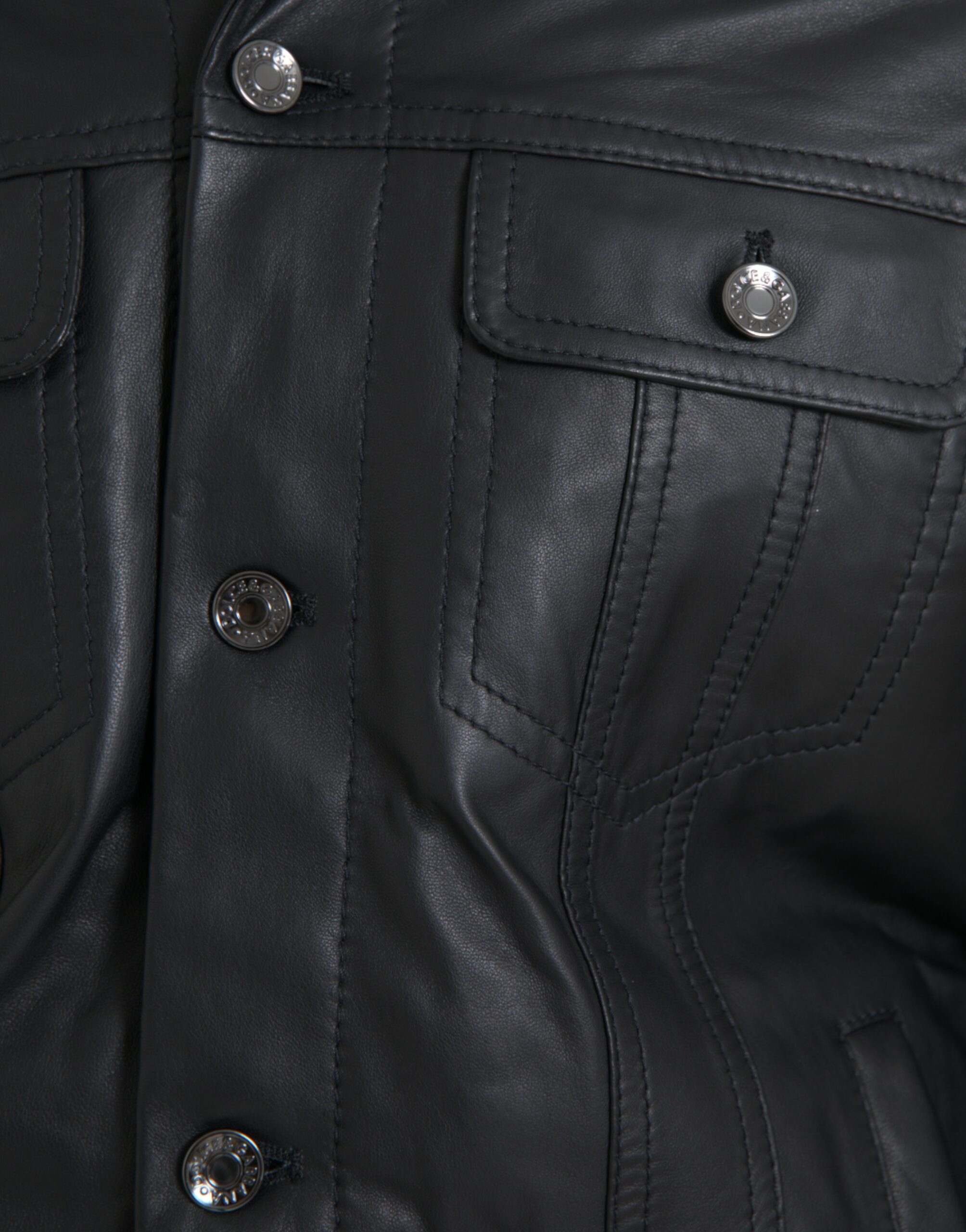 Dolce & Gabbana Black Leather Fur Collar Biker Coat Jacket - Image 5
