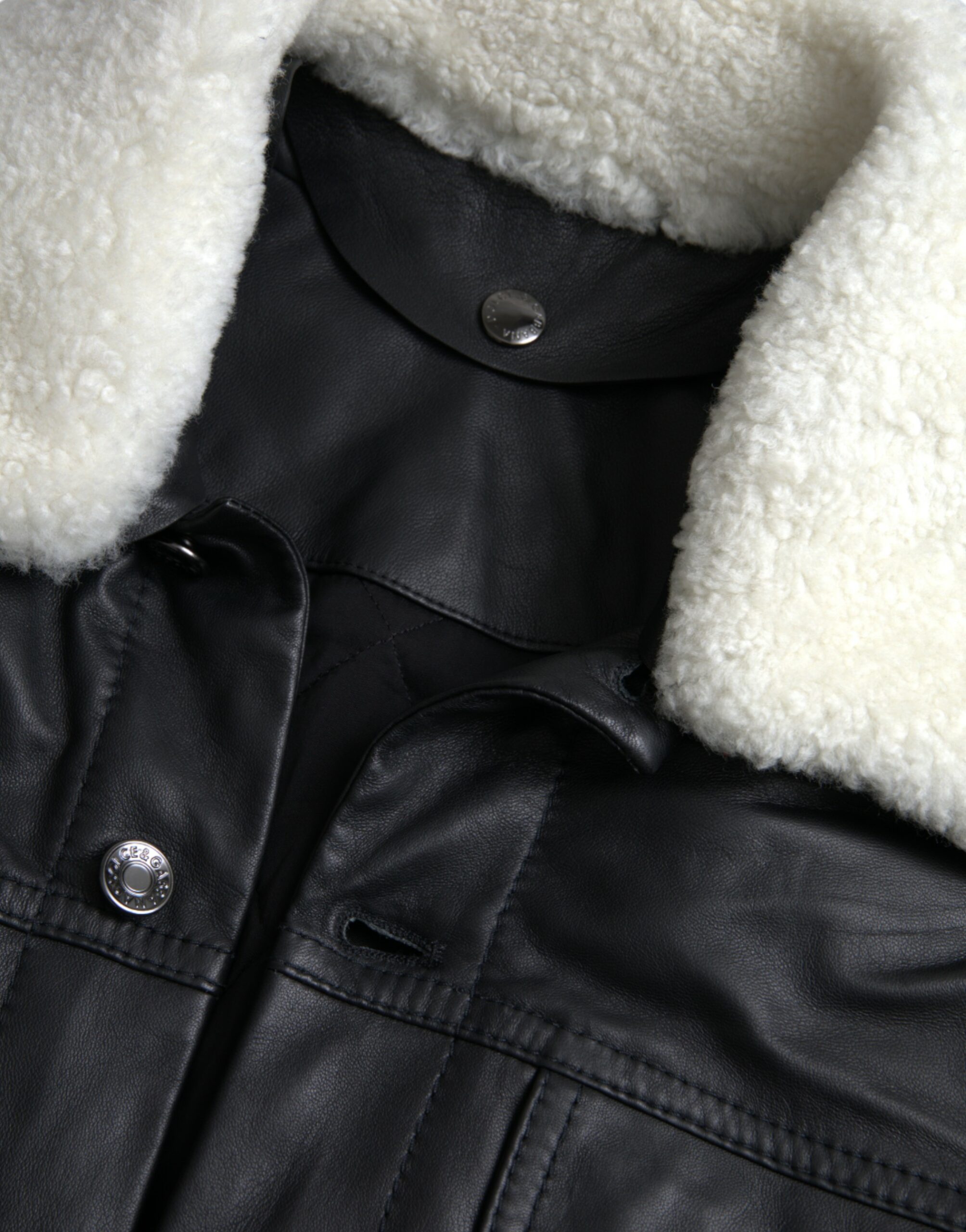 Dolce & Gabbana Black Leather Fur Collar Biker Coat Jacket - Image 7