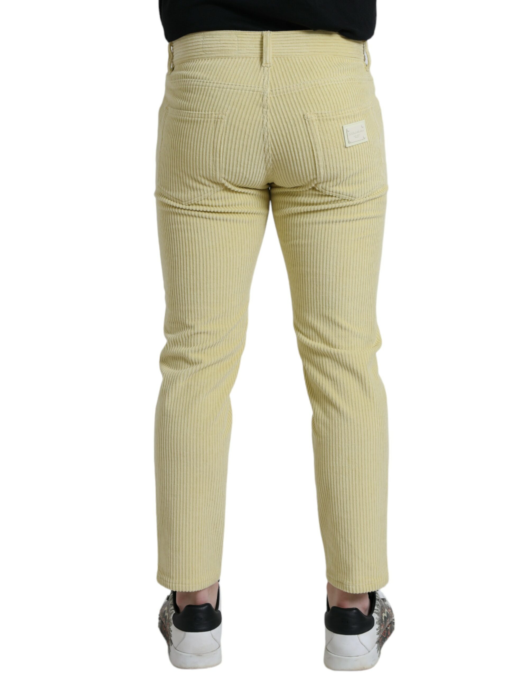Dolce & Gabbana Yellow Corduroy Logo Plaque Skinny Denim Jeans - Image 2
