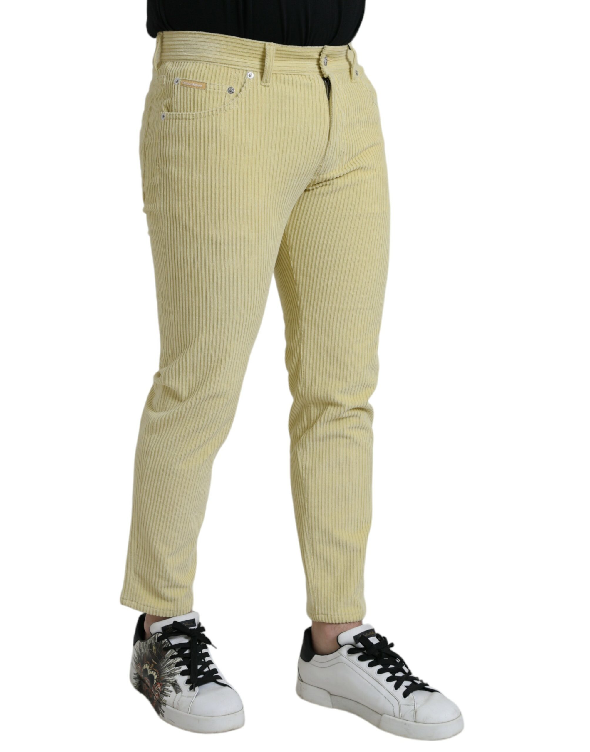 Dolce & Gabbana Yellow Corduroy Logo Plaque Skinny Denim Jeans - Image 3