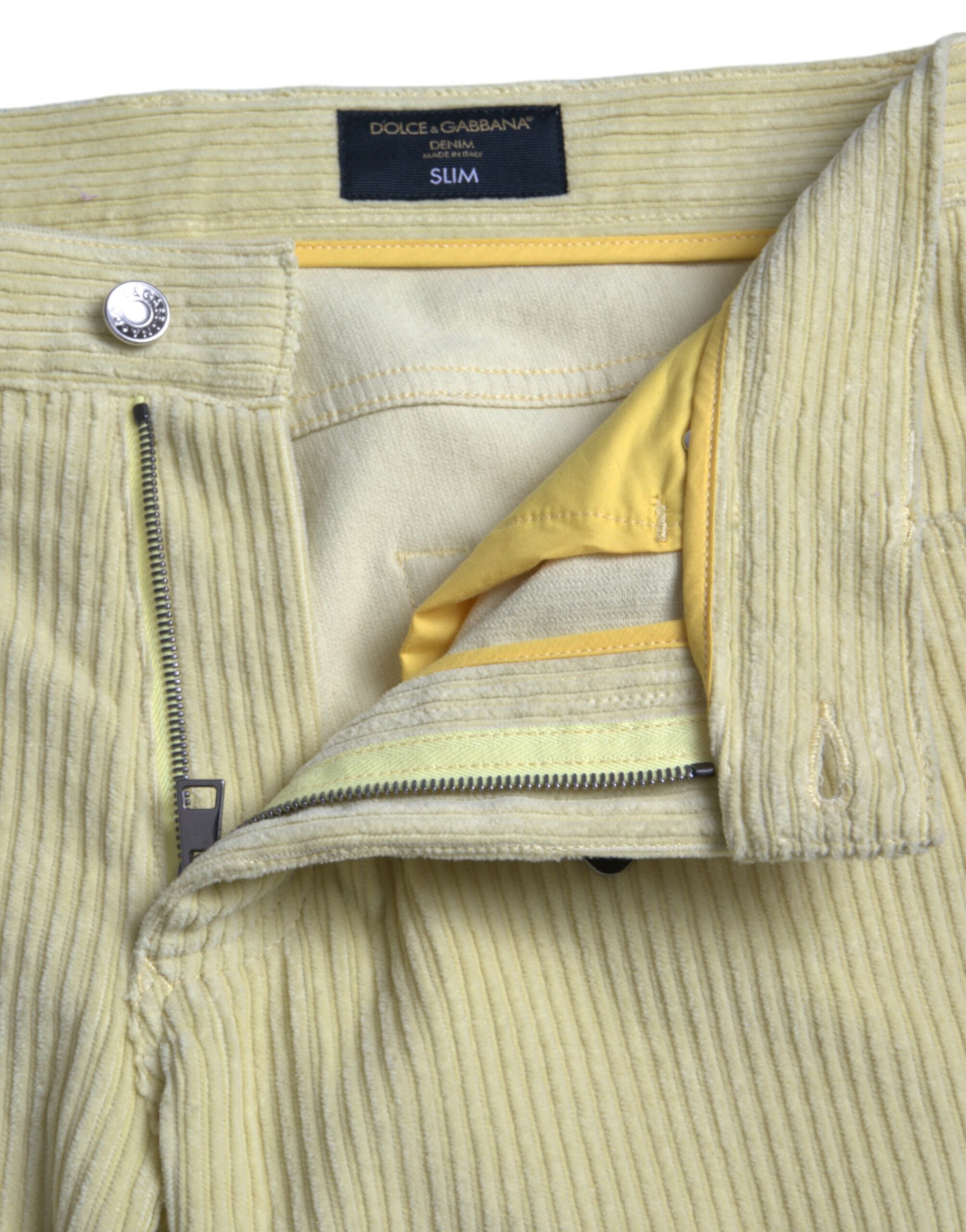 Dolce & Gabbana Yellow Corduroy Logo Plaque Skinny Denim Jeans - Image 5