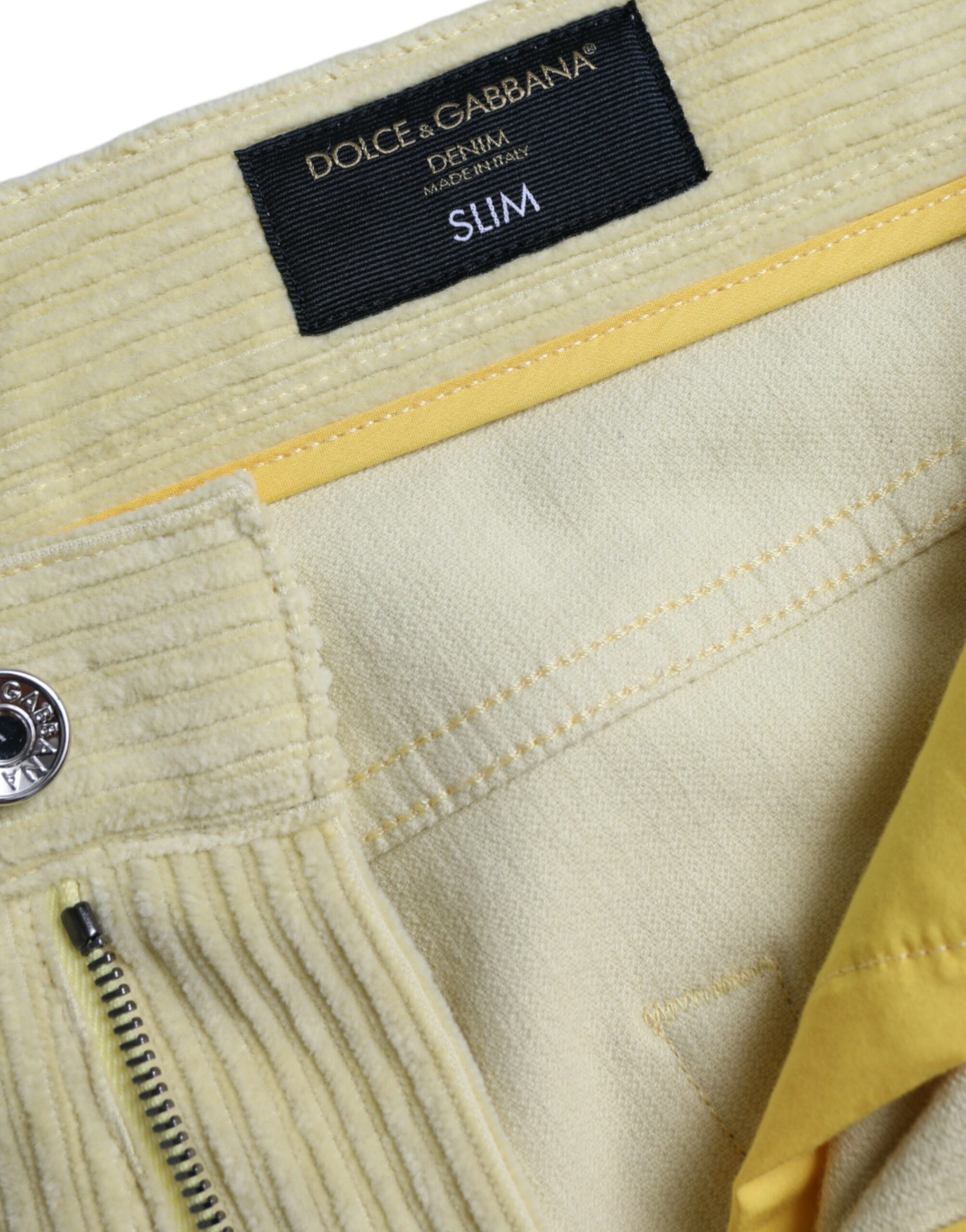 Dolce & Gabbana Yellow Corduroy Logo Plaque Skinny Denim Jeans - Image 6
