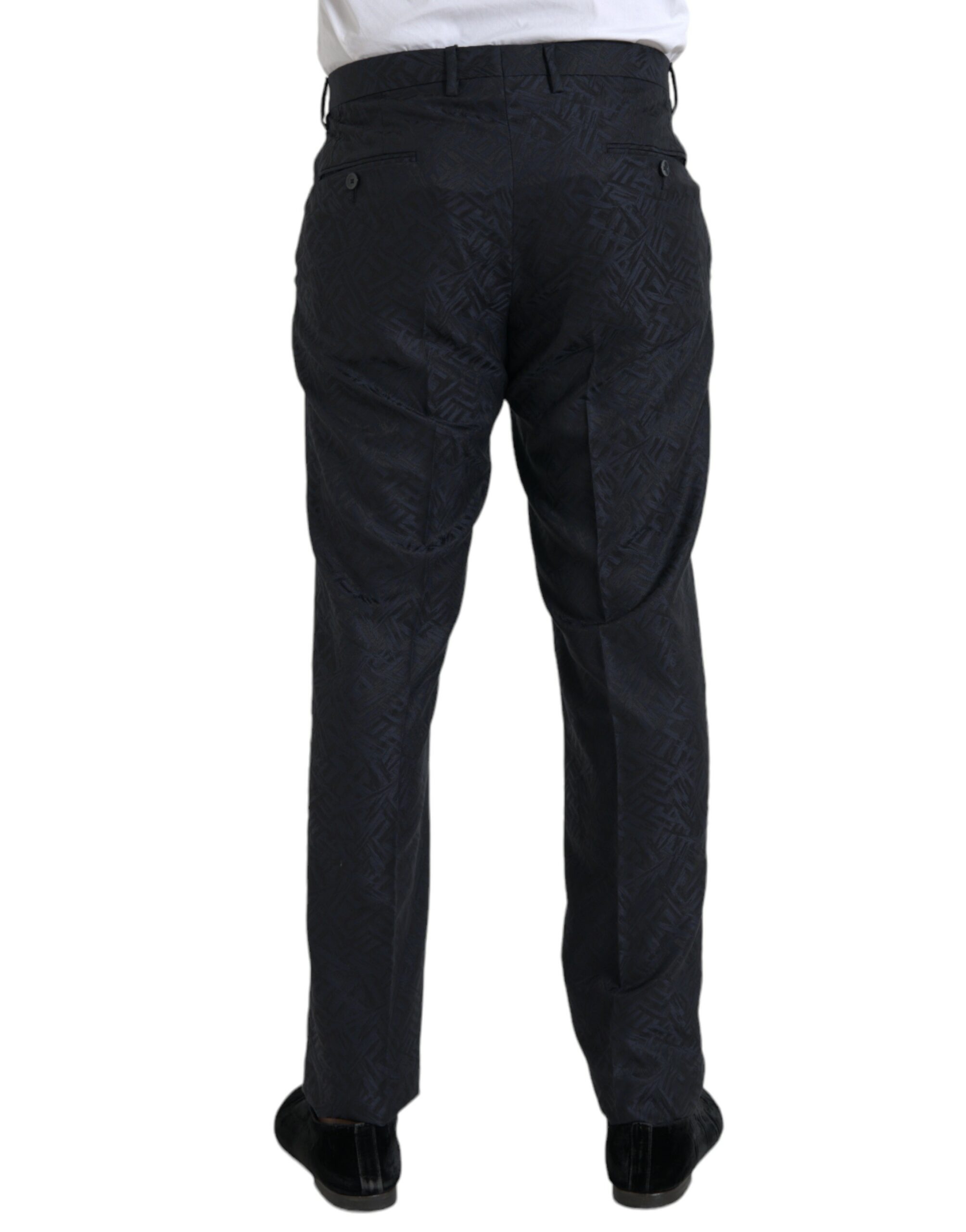 Dolce & Gabbana Blue Brocade Wool Skinny Men Dress Pants - Image 3