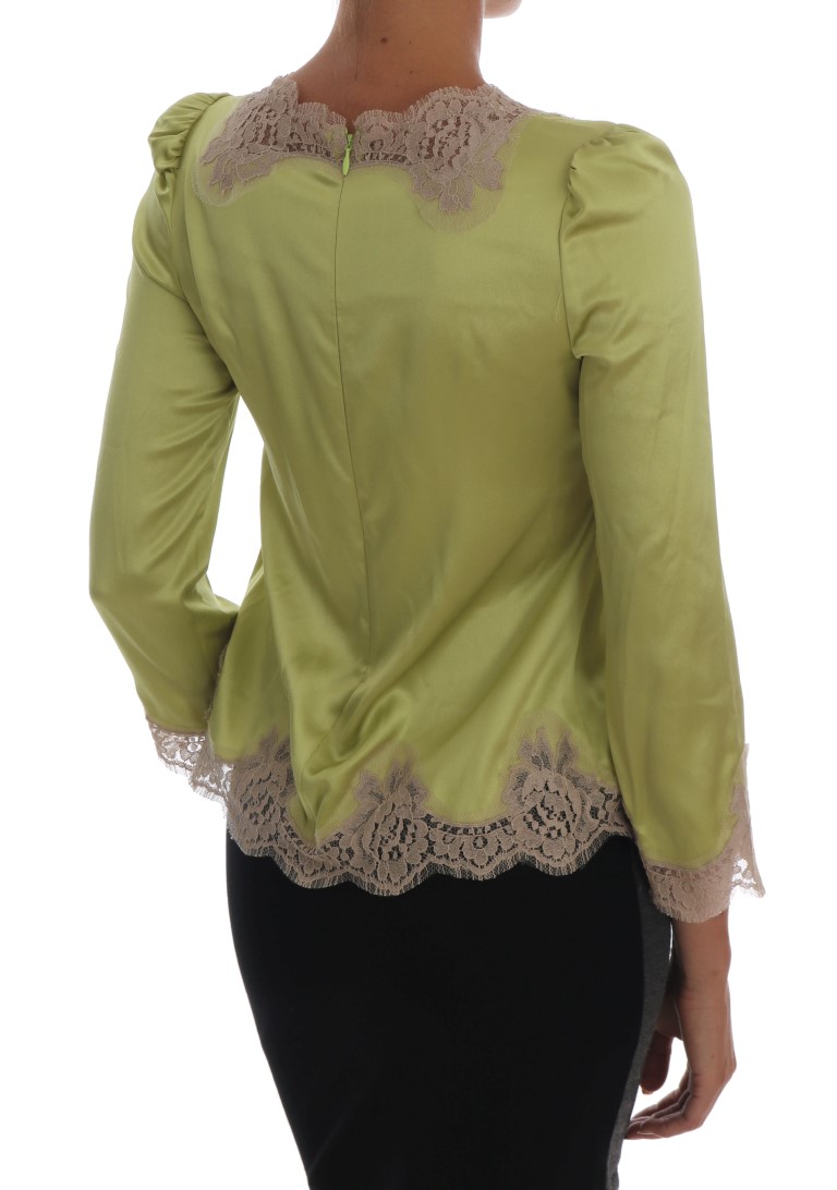 Dolce & Gabbana Green Silk Stretch Blouse Top - Image 3