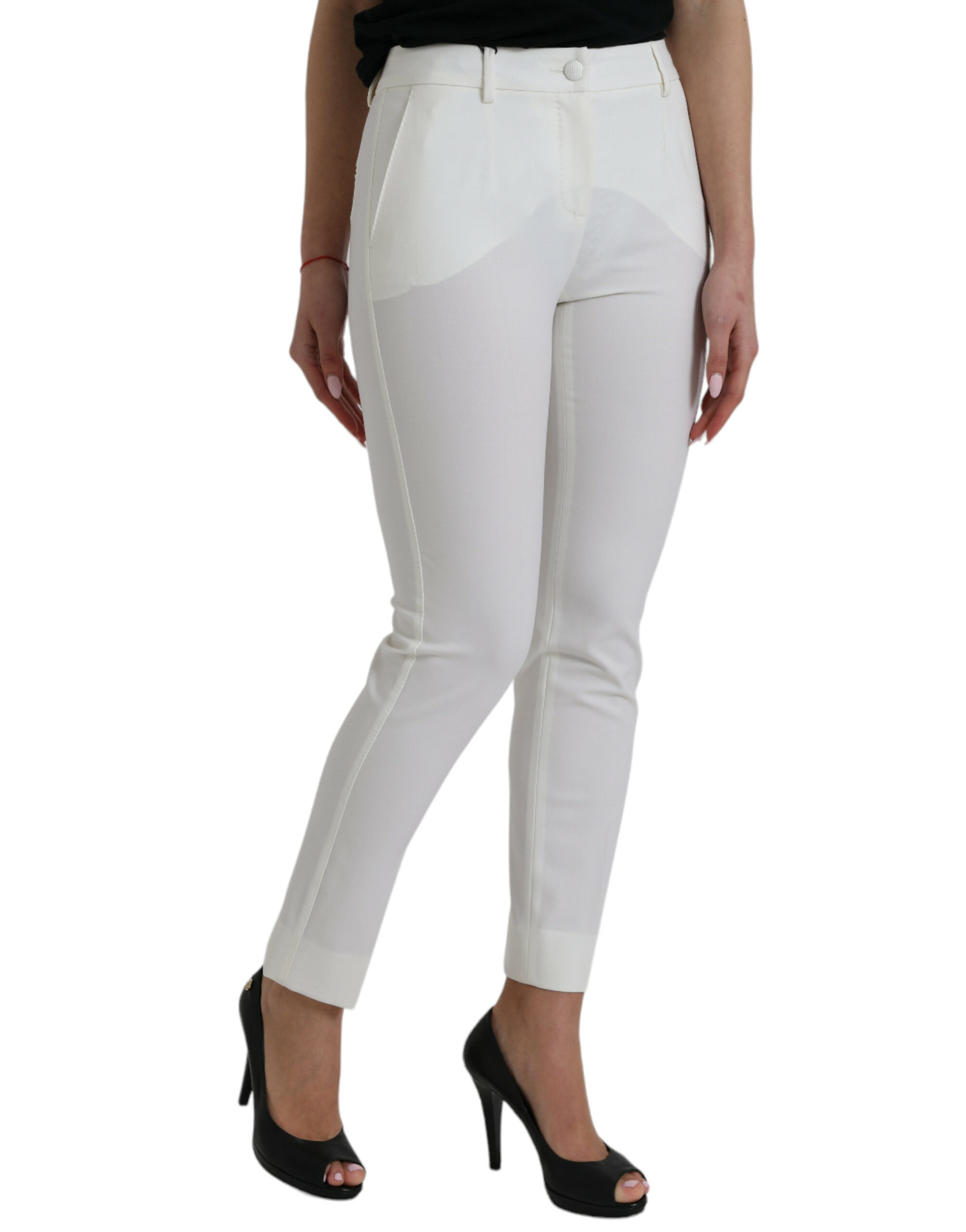 Dolce & Gabbana White Wool Mid Waist Tapered Pants - Image 2