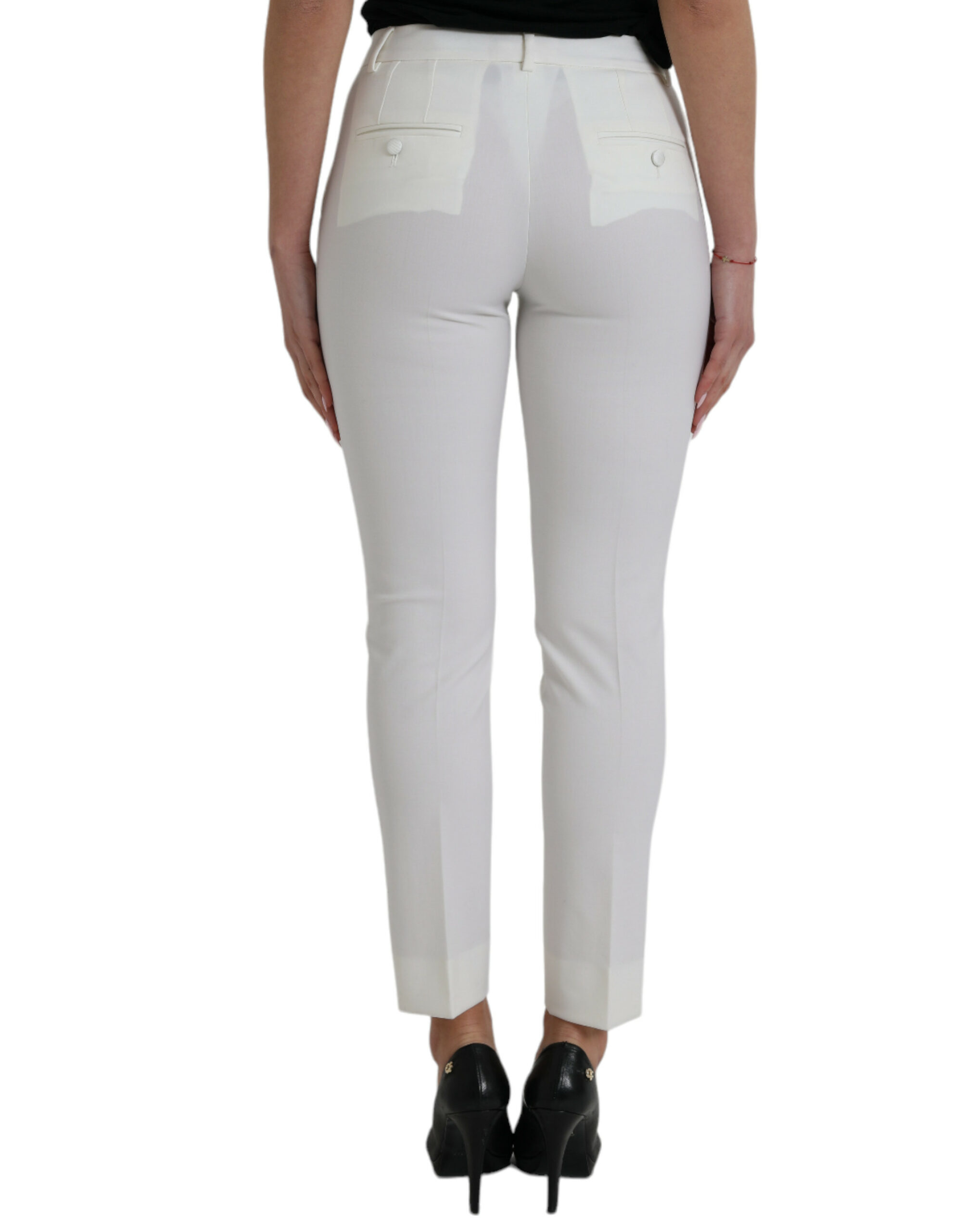 Dolce & Gabbana White Wool Mid Waist Tapered Pants - Image 3