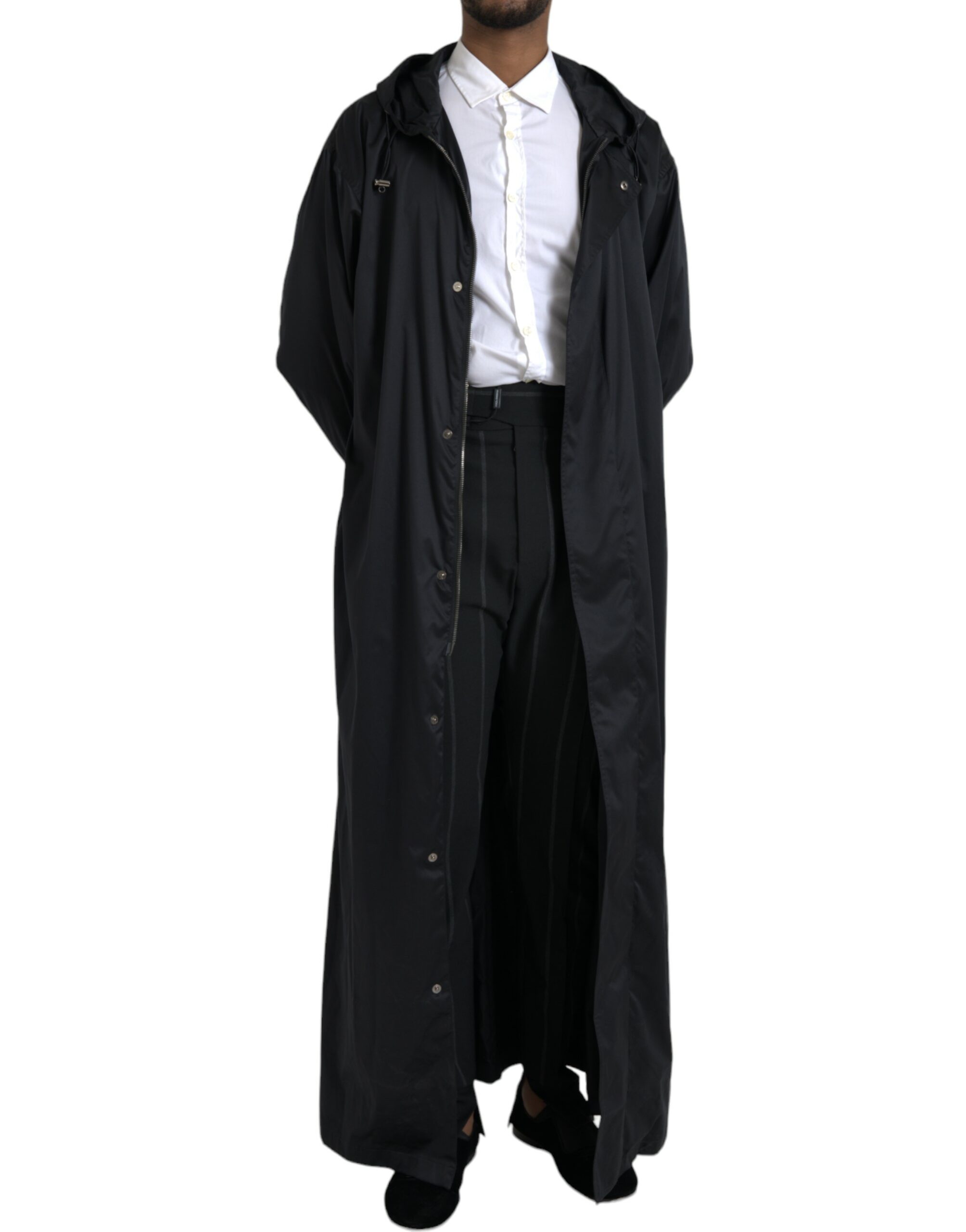 Dolce & Gabbana Black Polyester Hooded Long Windbreaker Jacket - Image 6