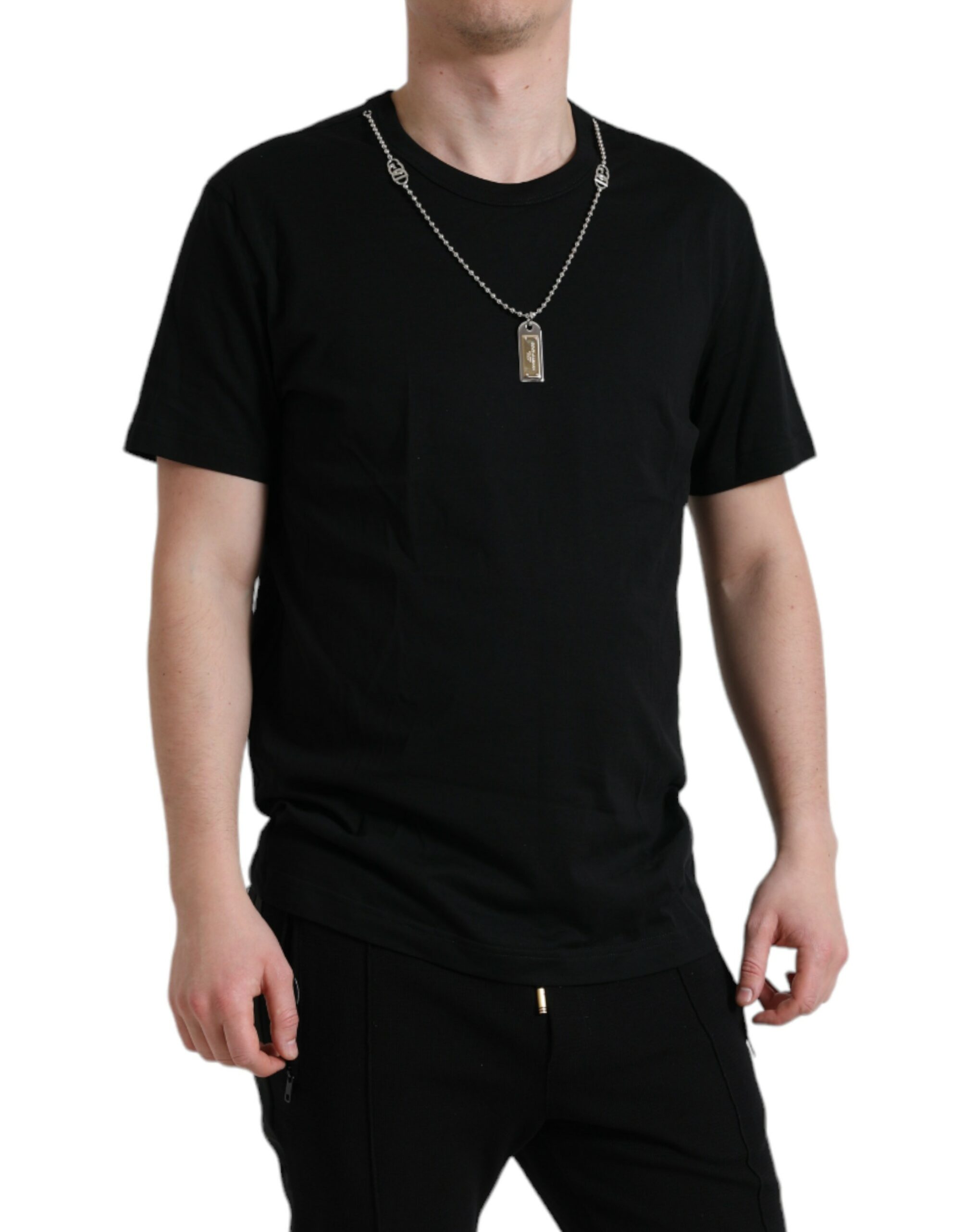 Dolce & Gabbana Black Cotton Dog Tag Round Neck T-shirt - Image 2