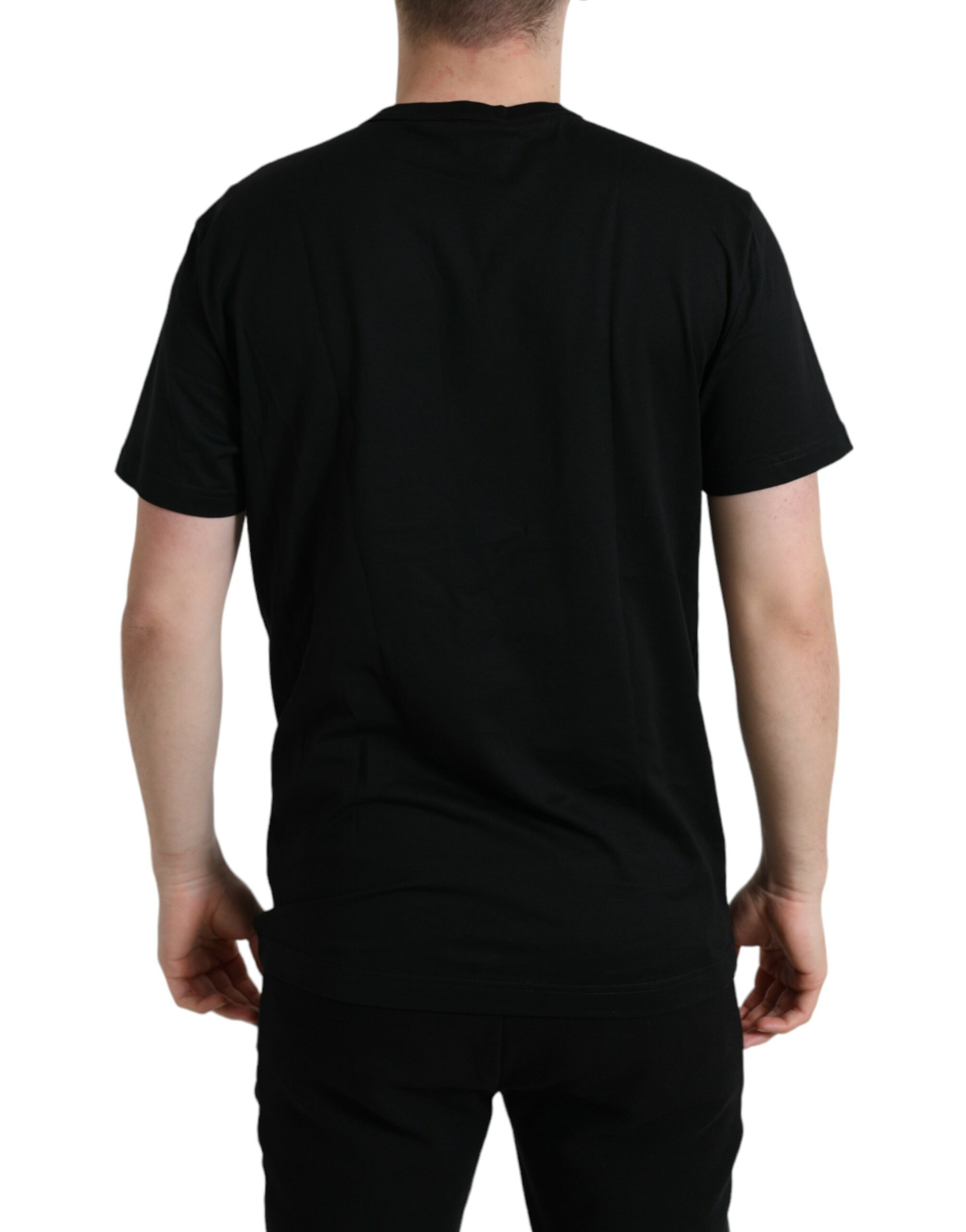Dolce & Gabbana Black Cotton Dog Tag Round Neck T-shirt - Image 3