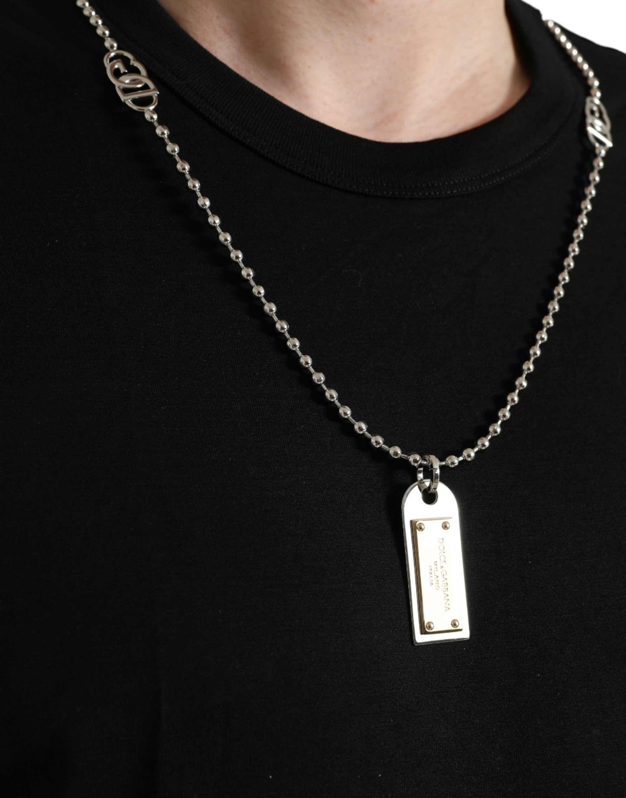 Dolce & Gabbana Black Cotton Dog Tag Round Neck T-shirt - Image 5