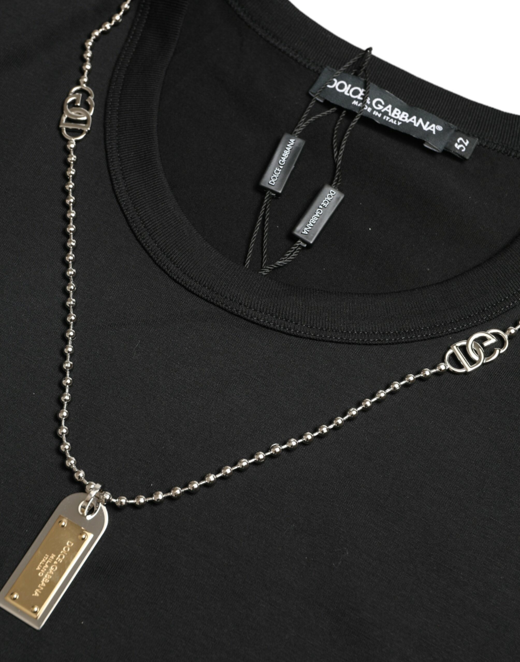Dolce & Gabbana Black Cotton Dog Tag Round Neck T-shirt - Image 6