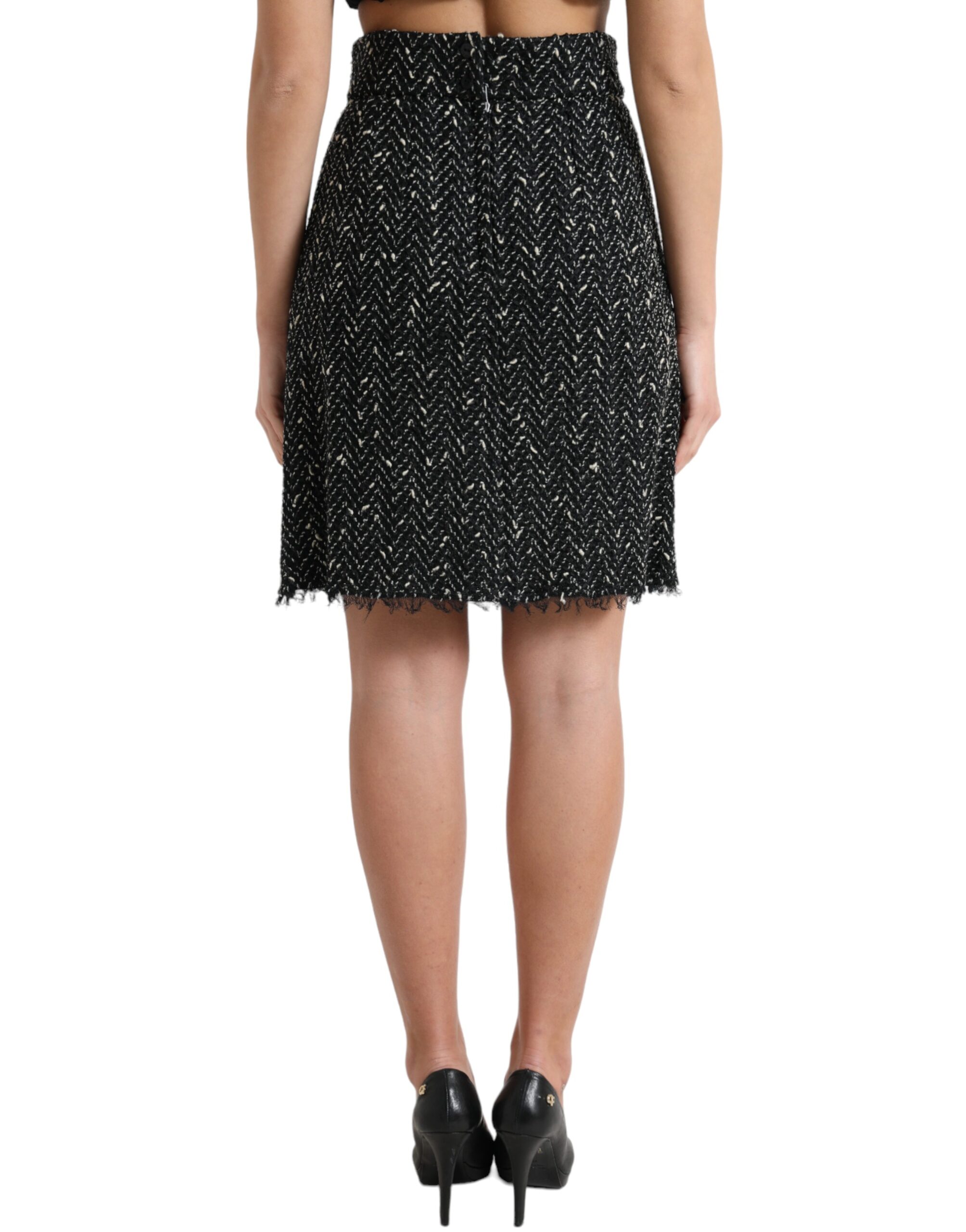 Dolce & Gabbana Black Wool Knit Tweed High Waist Mini Skirt - Image 3