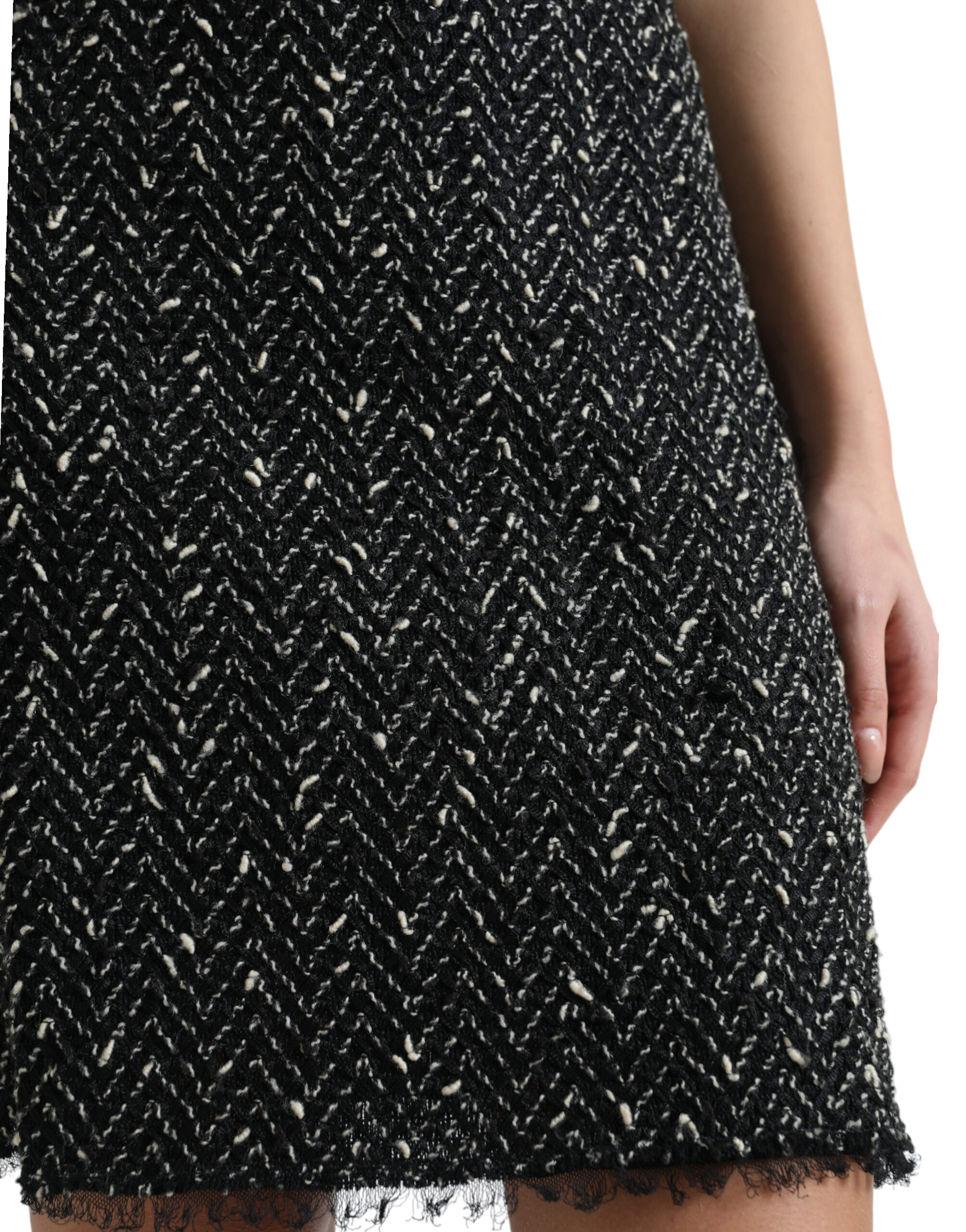 Dolce & Gabbana Black Wool Knit Tweed High Waist Mini Skirt - Image 4