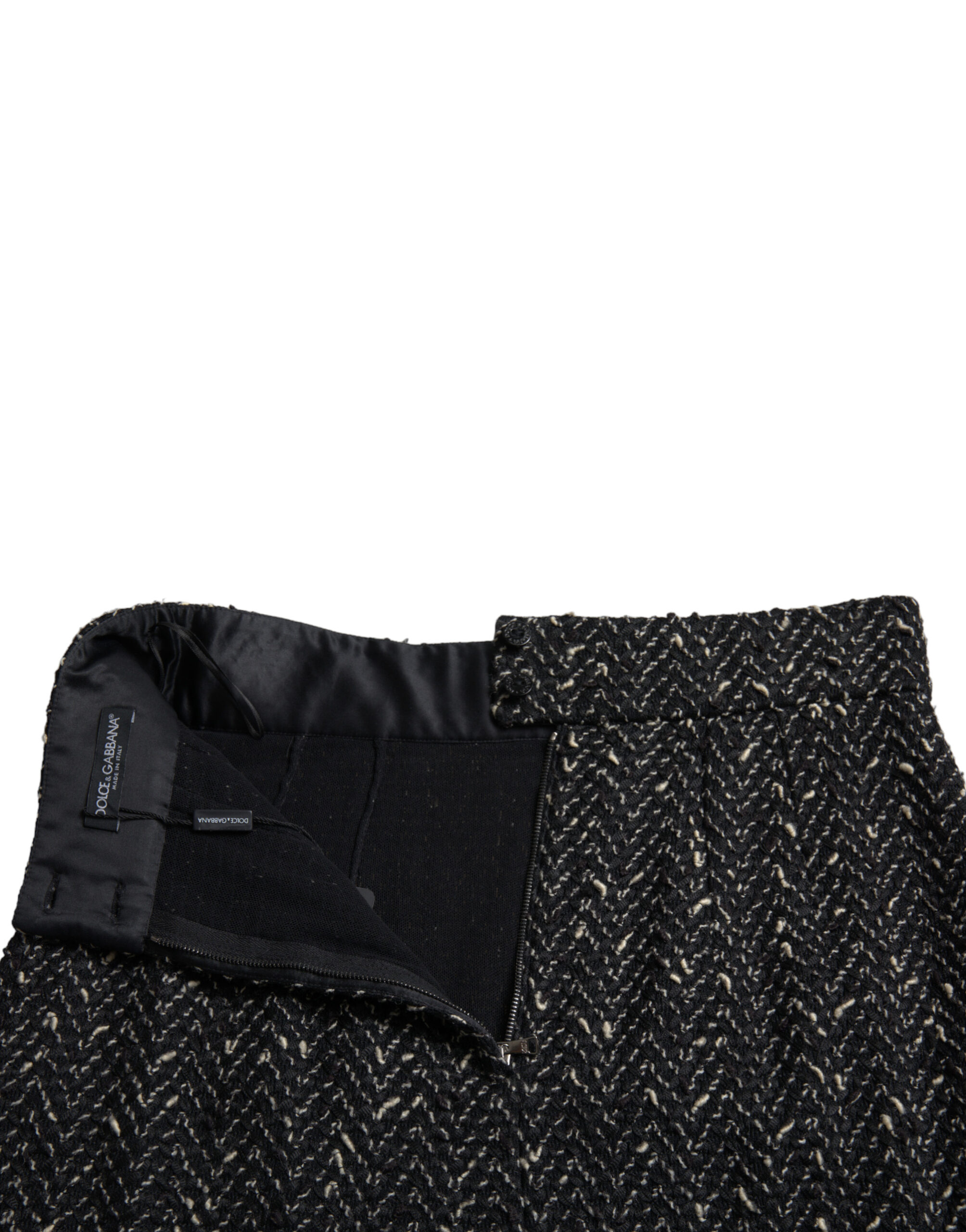 Dolce & Gabbana Black Wool Knit Tweed High Waist Mini Skirt - Image 5