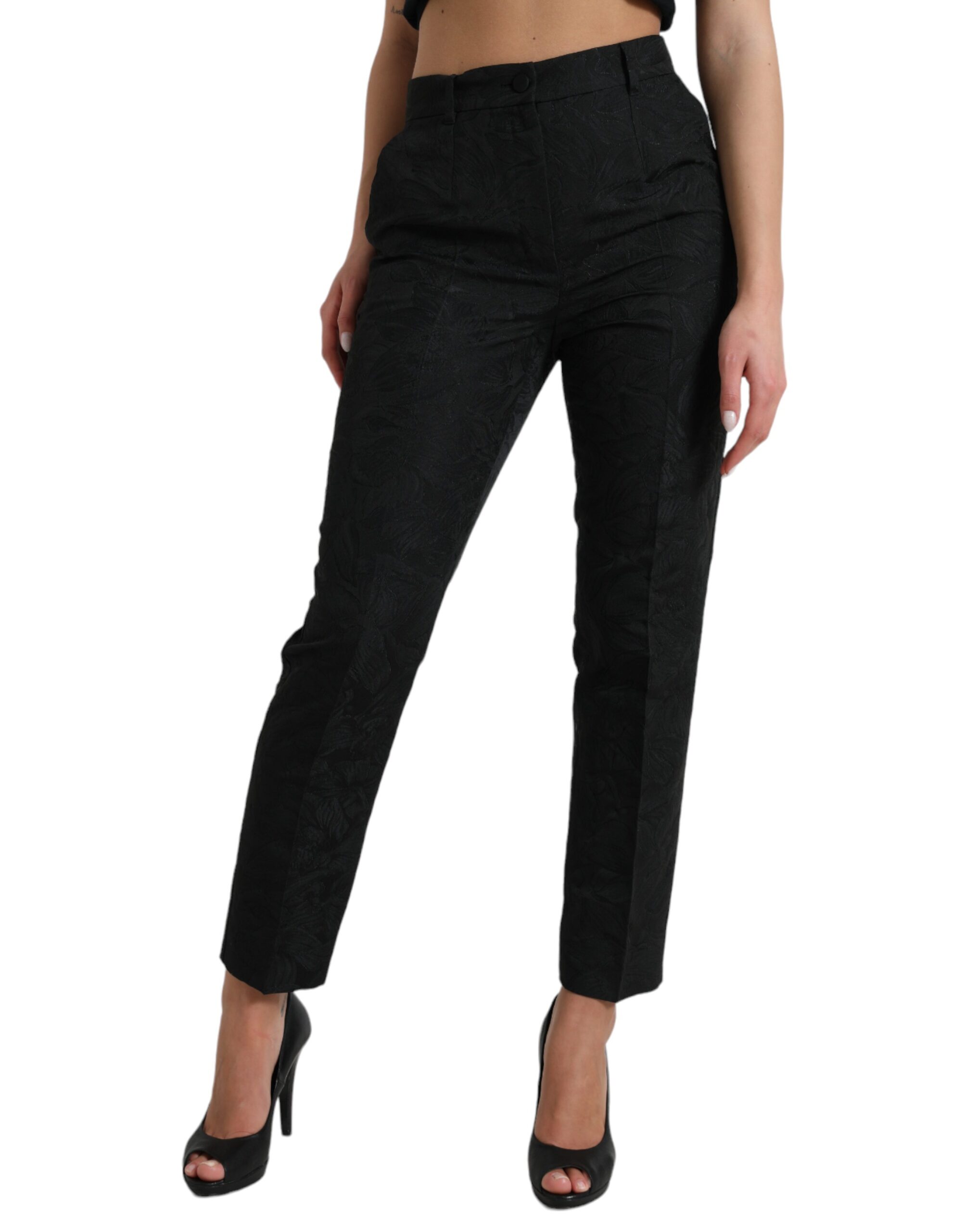 Dolce & Gabbana Black Polyester High Waist Tapered Pants - Image 2