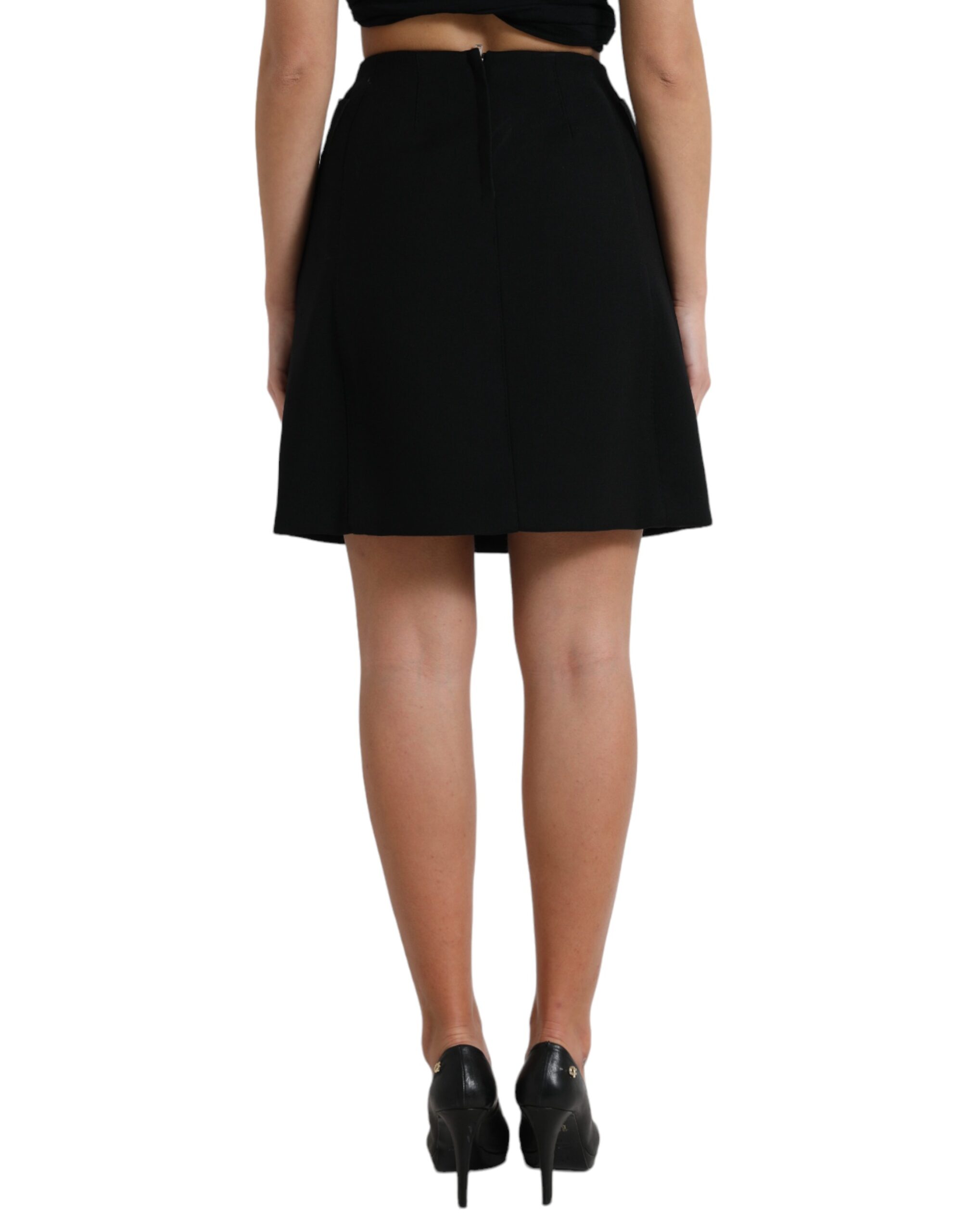 Dolce & Gabbana Black Wool Button High Waist Aline Mini Skirt - Image 3