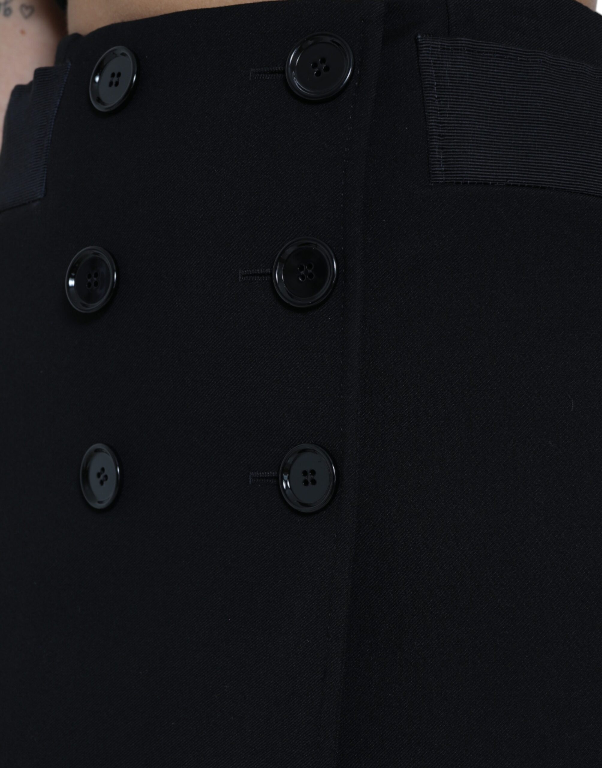 Dolce & Gabbana Black Wool Button High Waist Aline Mini Skirt - Image 4
