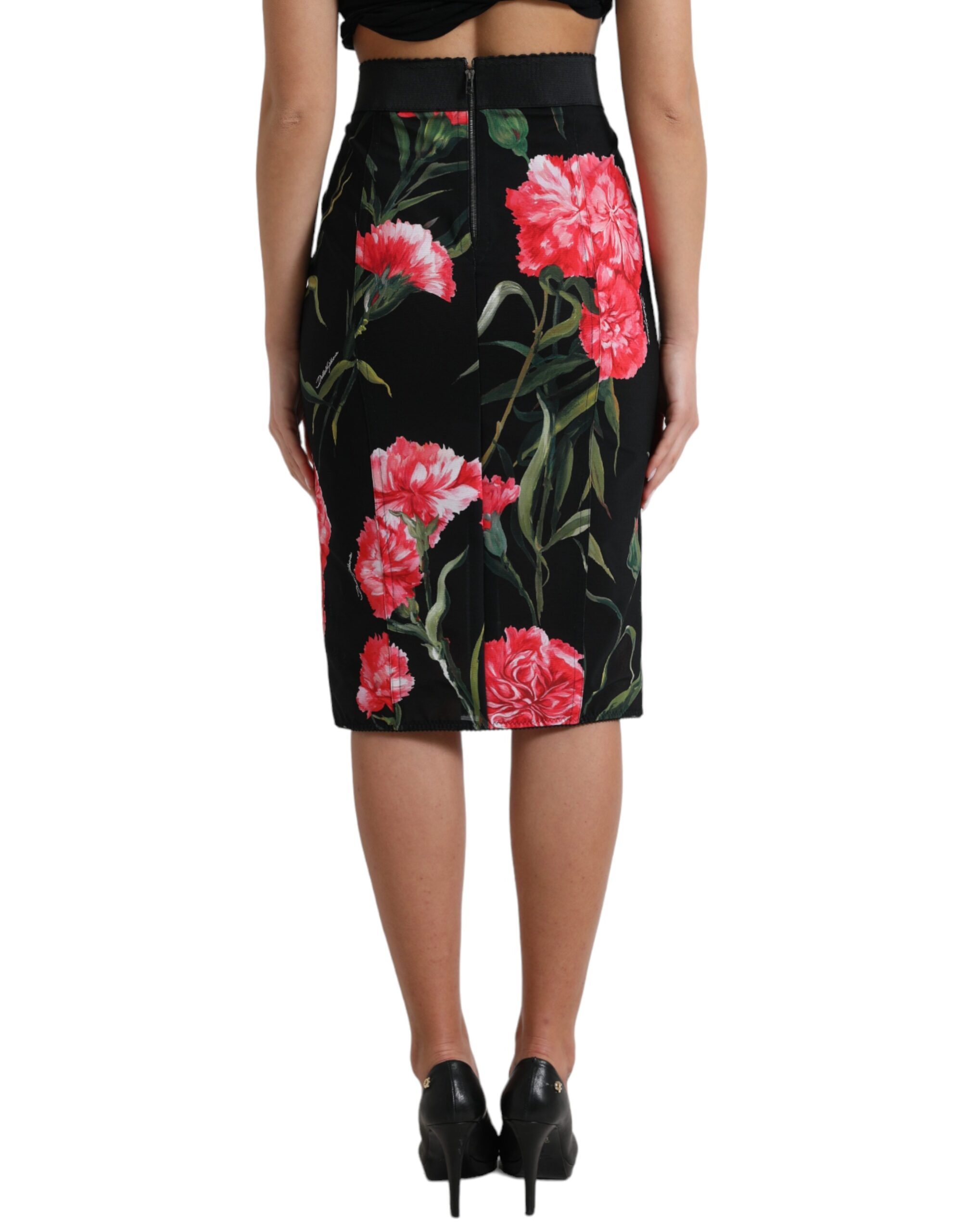 Dolce & Gabbana Black Carnation Pencil Cut Knee Length Skirt - Image 4