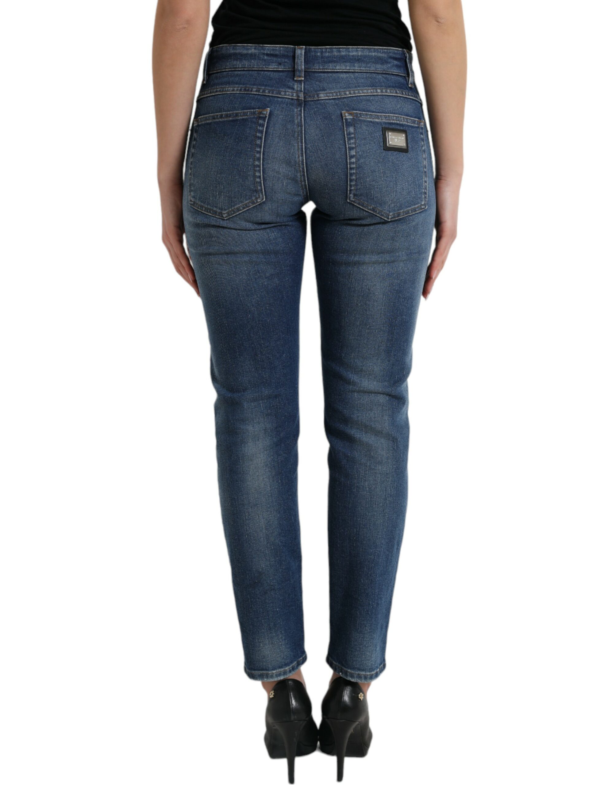 Dolce & Gabbana Blue BOYFRIEND Mid Waist Cotton Denim Jeans - Image 3