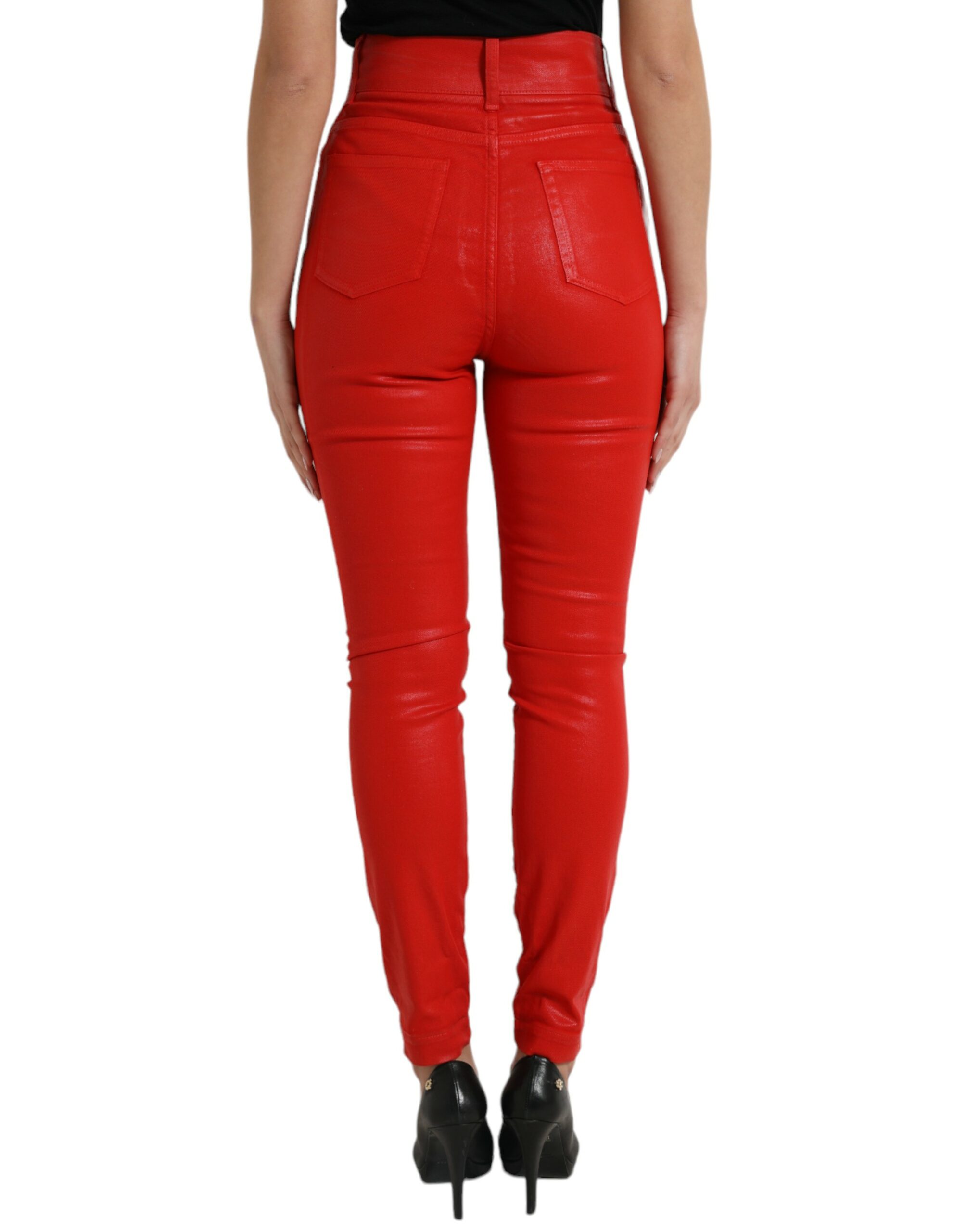 Dolce & Gabbana Red Cotton High Waist Skinny Denim Jeans - Image 2
