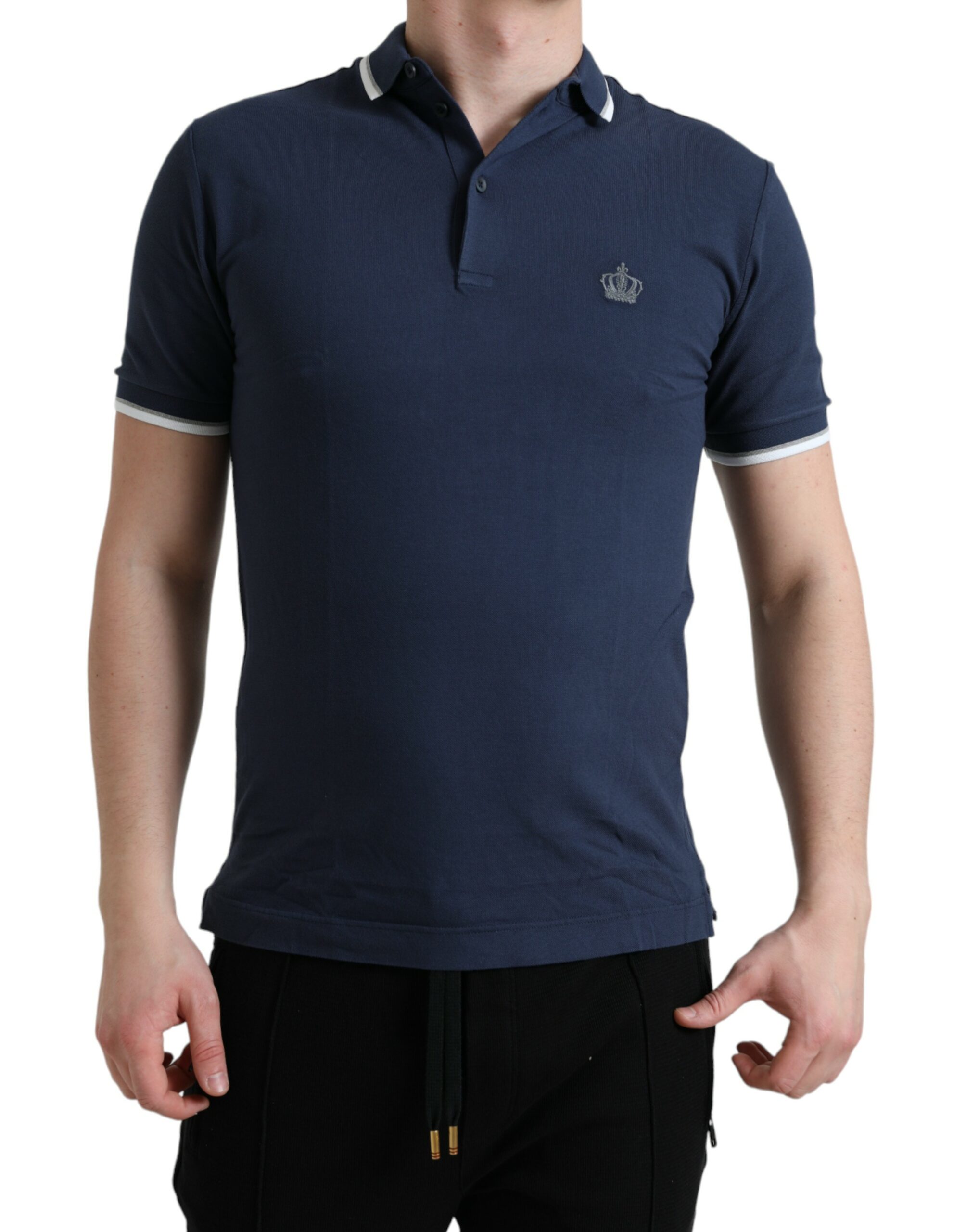 Dolce & Gabbana Blue Crown Patch Cotton Collared Men Polo T-shirt - Image 2