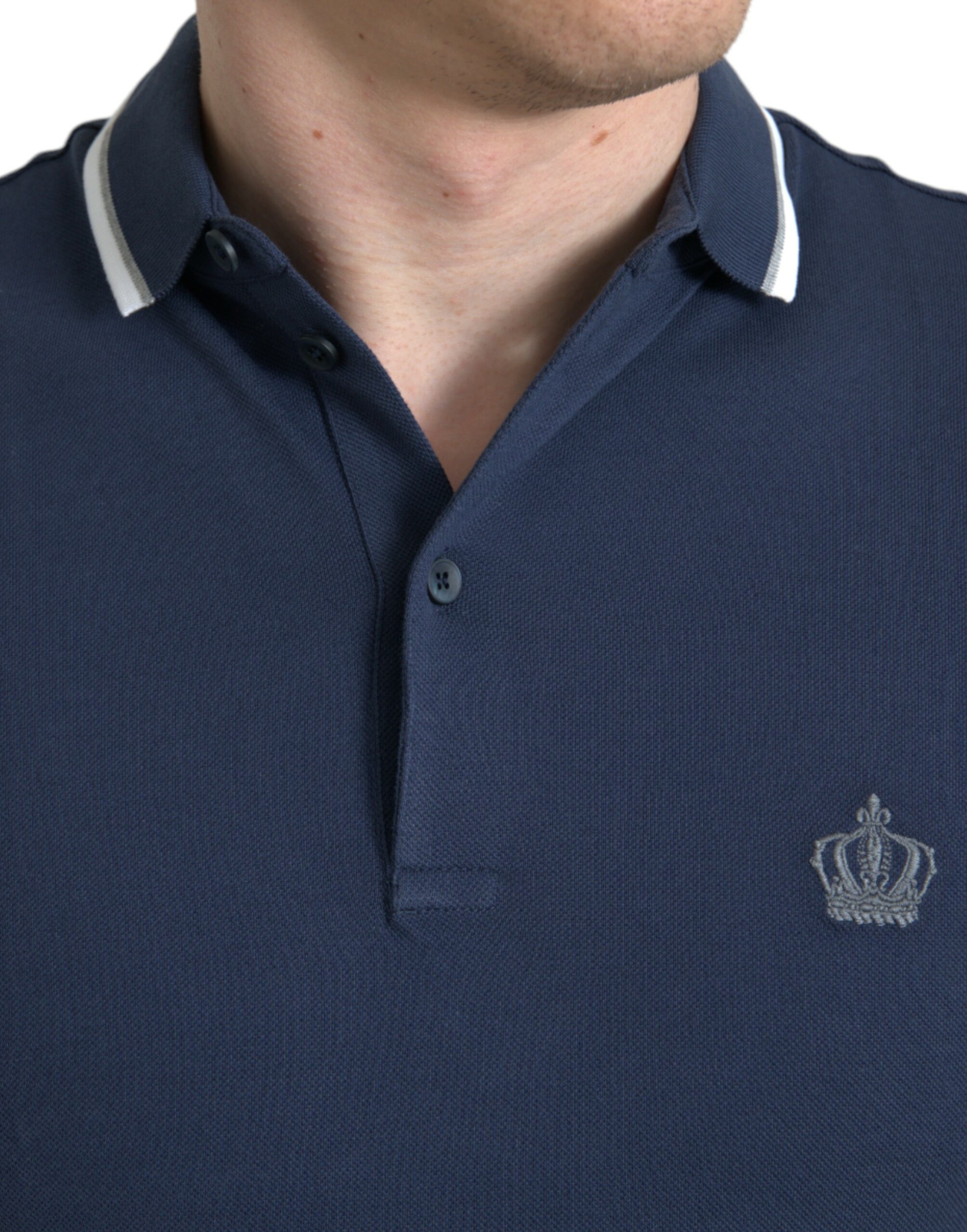 Dolce & Gabbana Blue Crown Patch Cotton Collared Men Polo T-shirt - Image 4