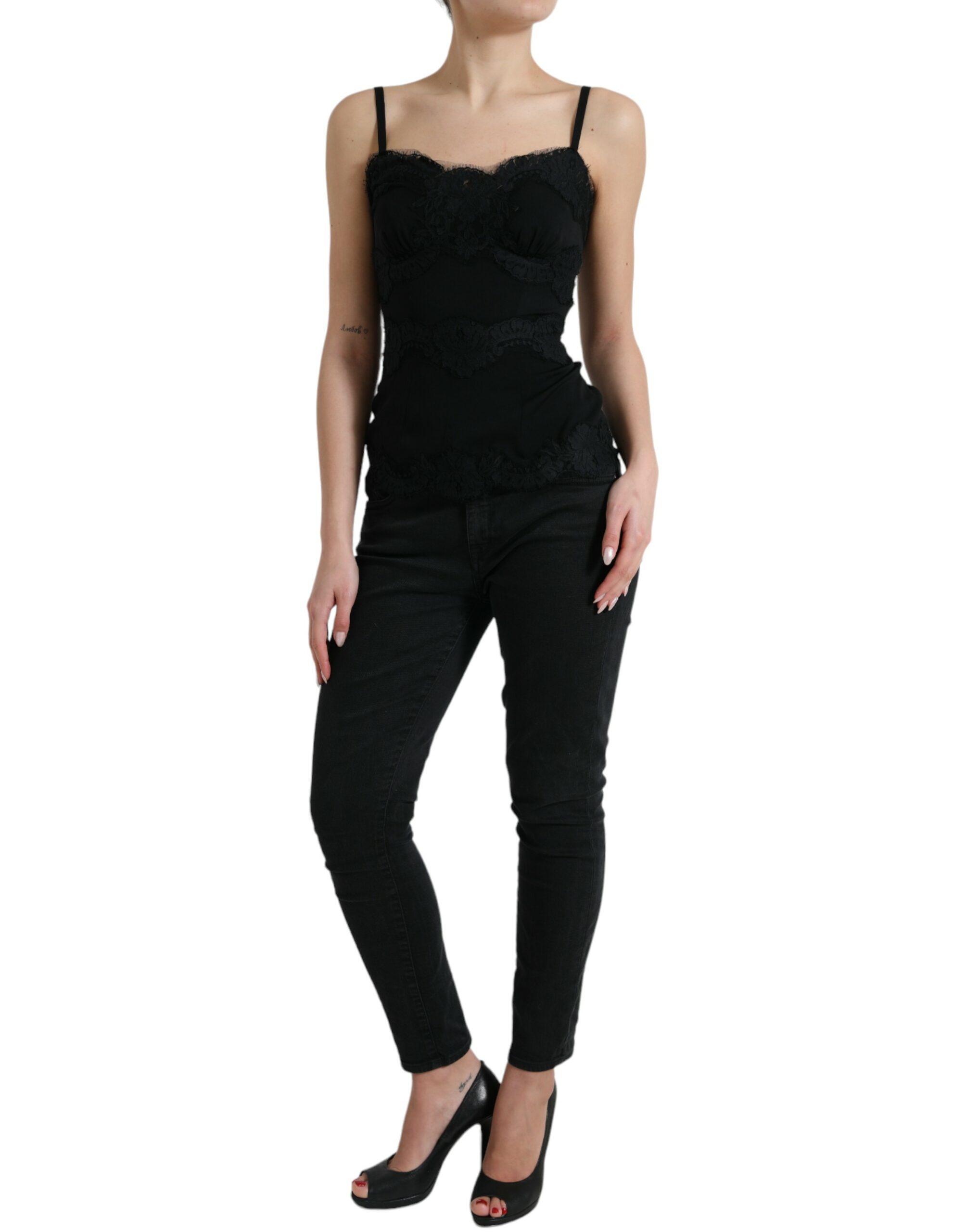 Dolce & Gabbana Black Silk Stretch Lace Sleeveless Tank Top - Image 2