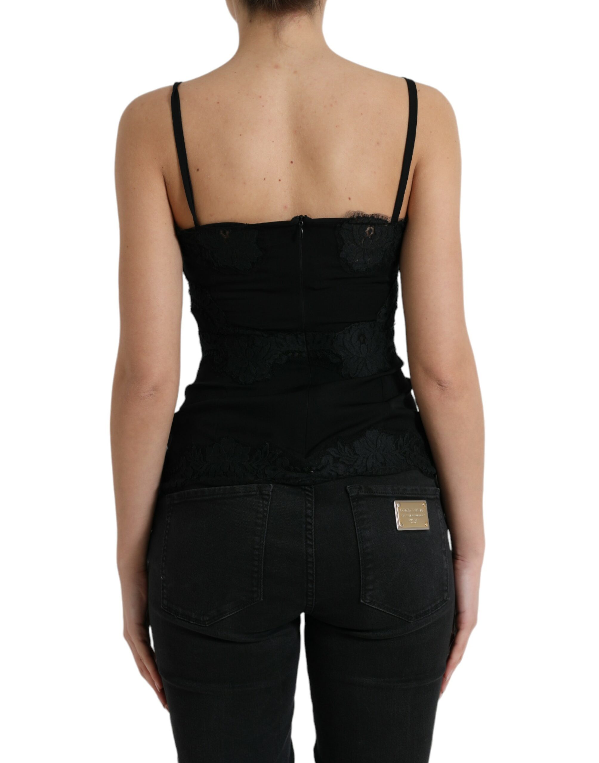 Dolce & Gabbana Black Silk Stretch Lace Sleeveless Tank Top - Image 3