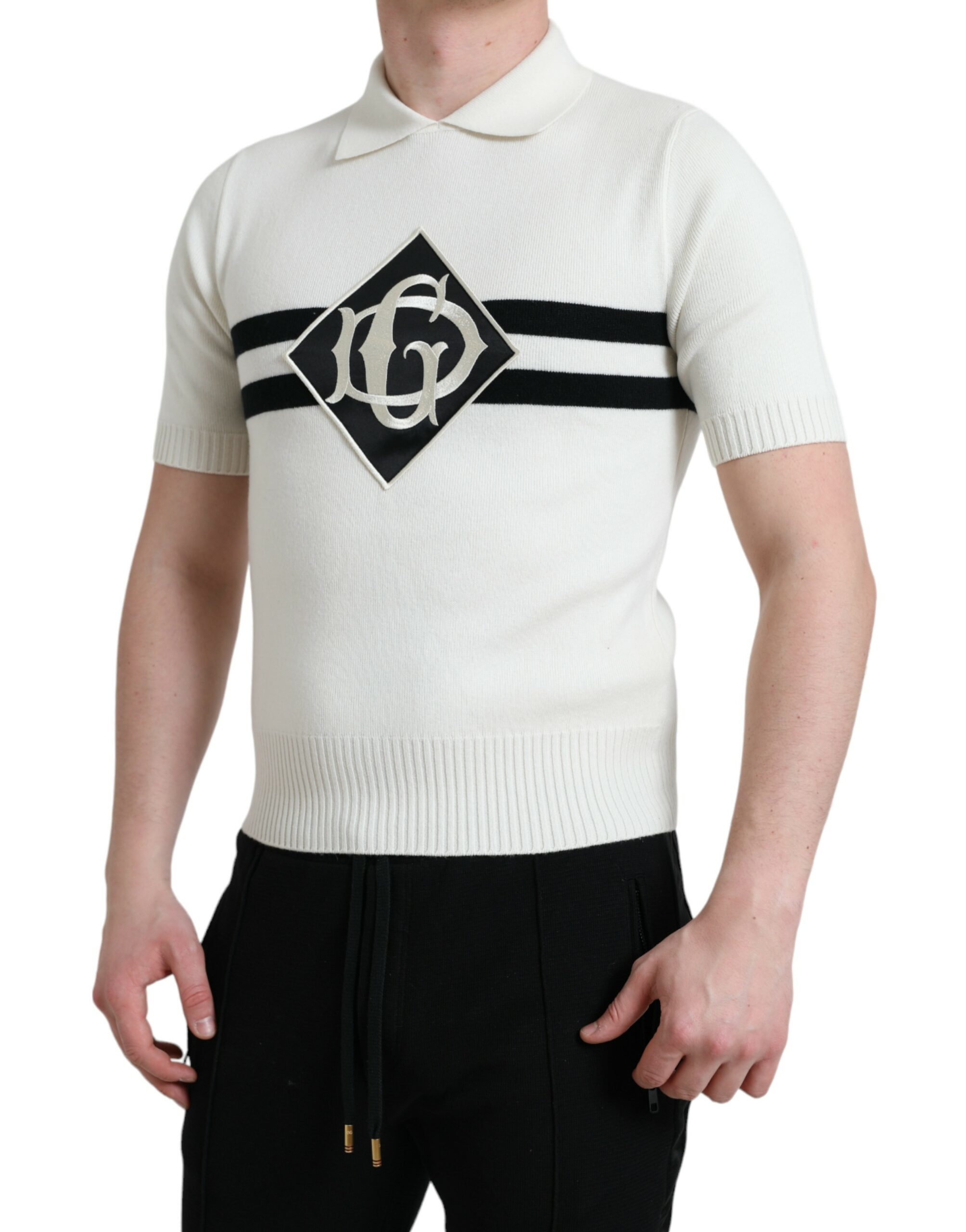 Dolce & Gabbana White DG Logo Collared Henley Shirt T-shirt - Image 2