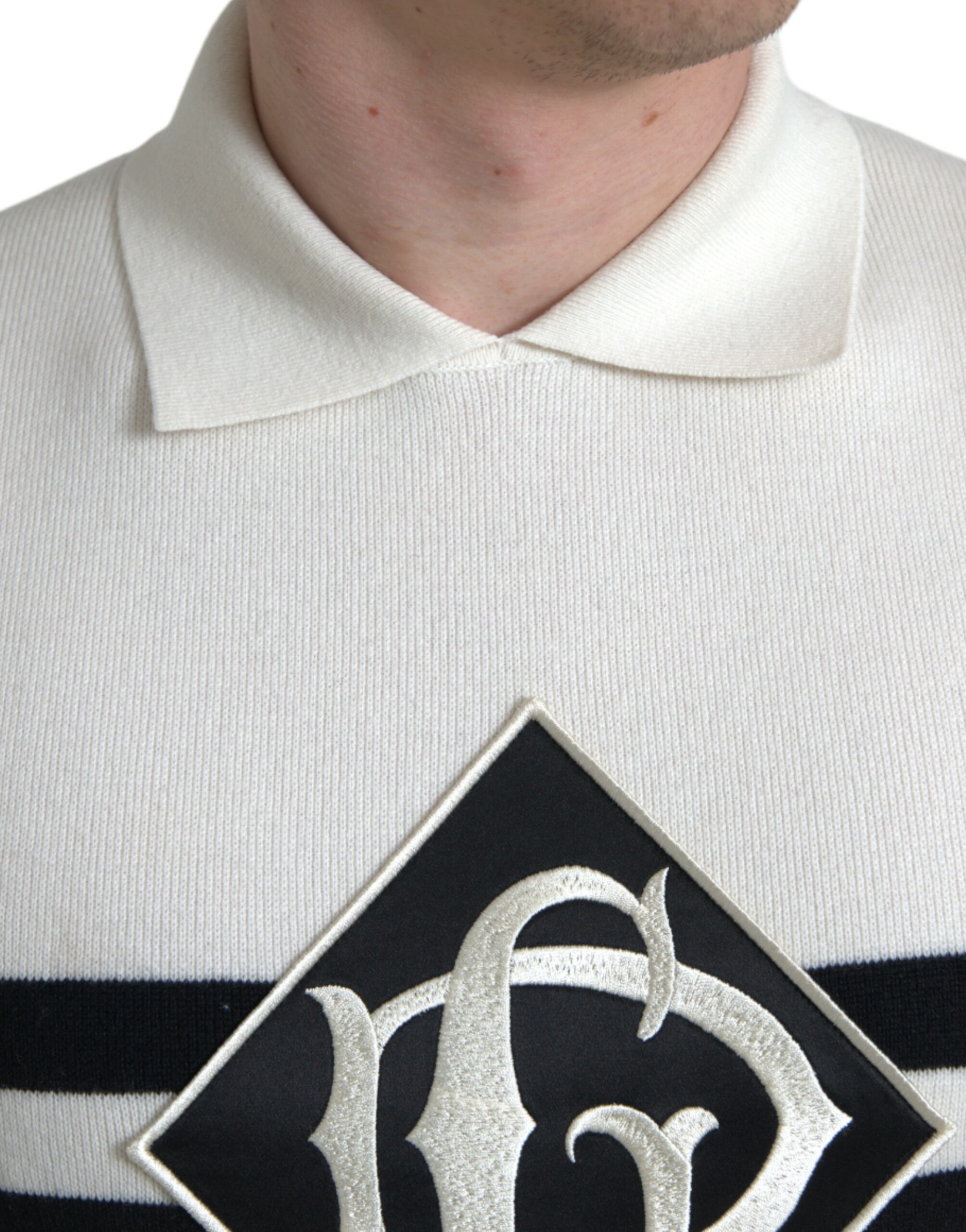 Dolce & Gabbana White DG Logo Collared Henley Shirt T-shirt - Image 4