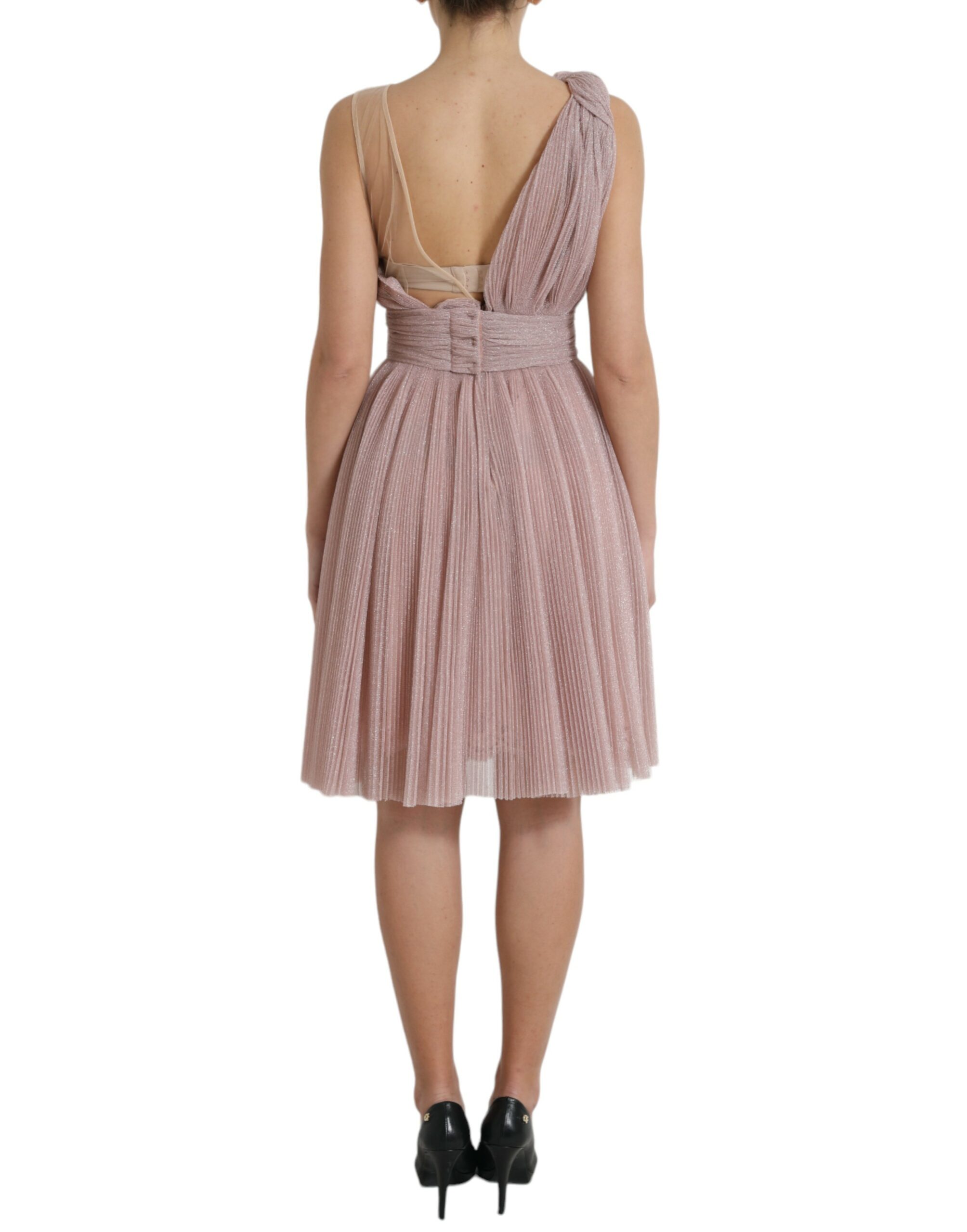Dolce & Gabbana Light Lilac Pleated Lame Tulle One Shoulder Dress - Image 3