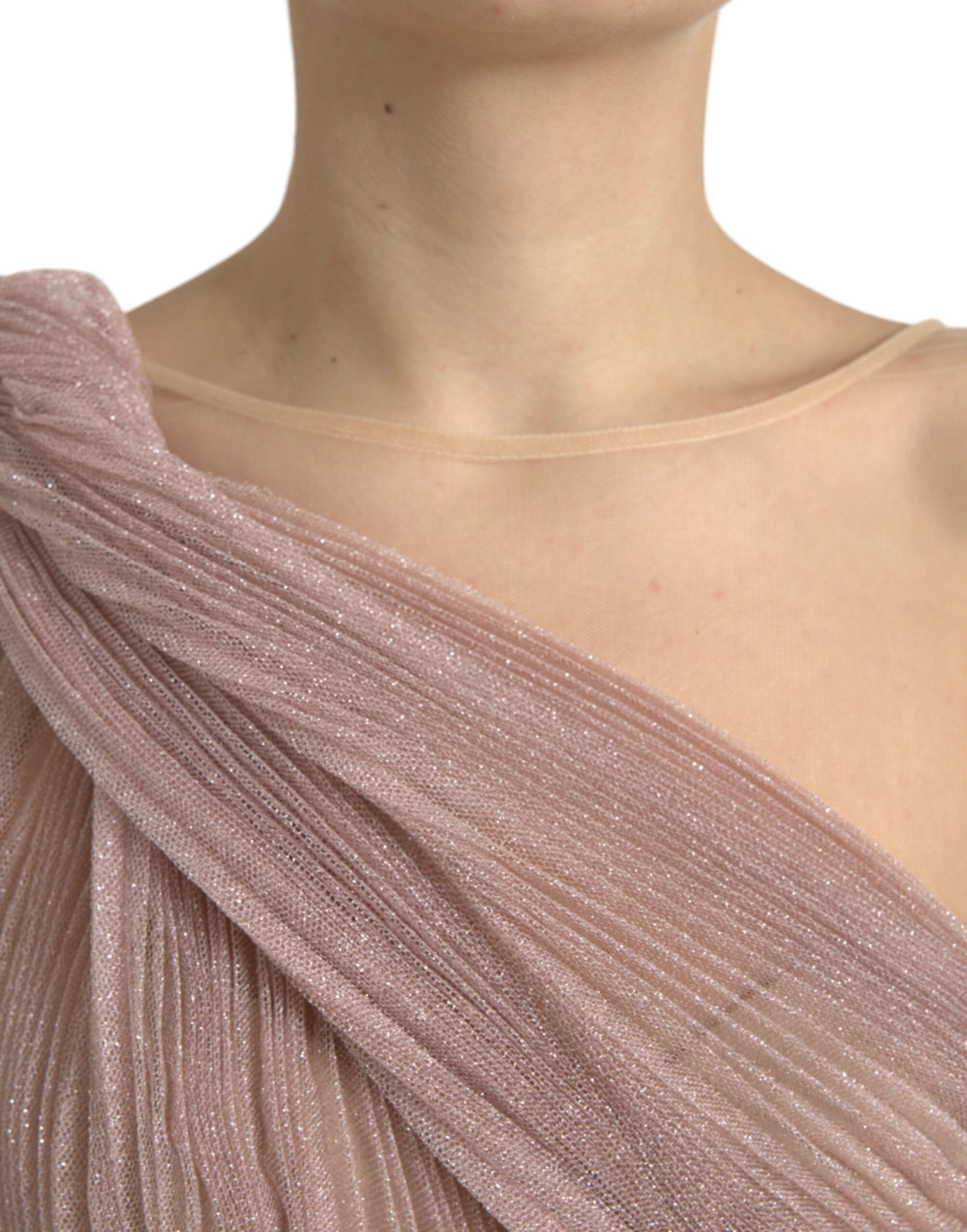 Dolce & Gabbana Light Lilac Pleated Lame Tulle One Shoulder Dress - Image 4