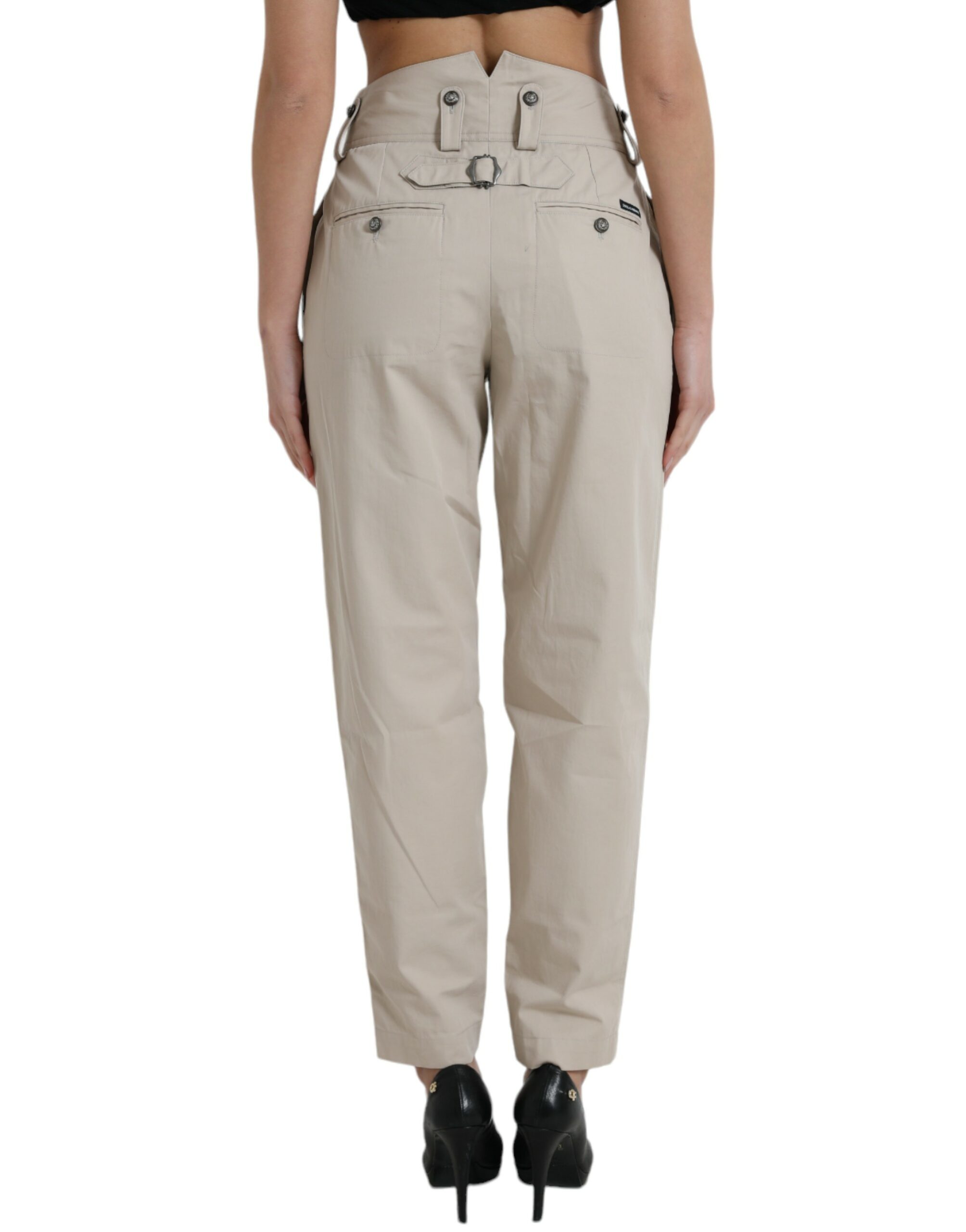 Dolce & Gabbana Beige Cotton High Waist Tapered Pants - Image 3