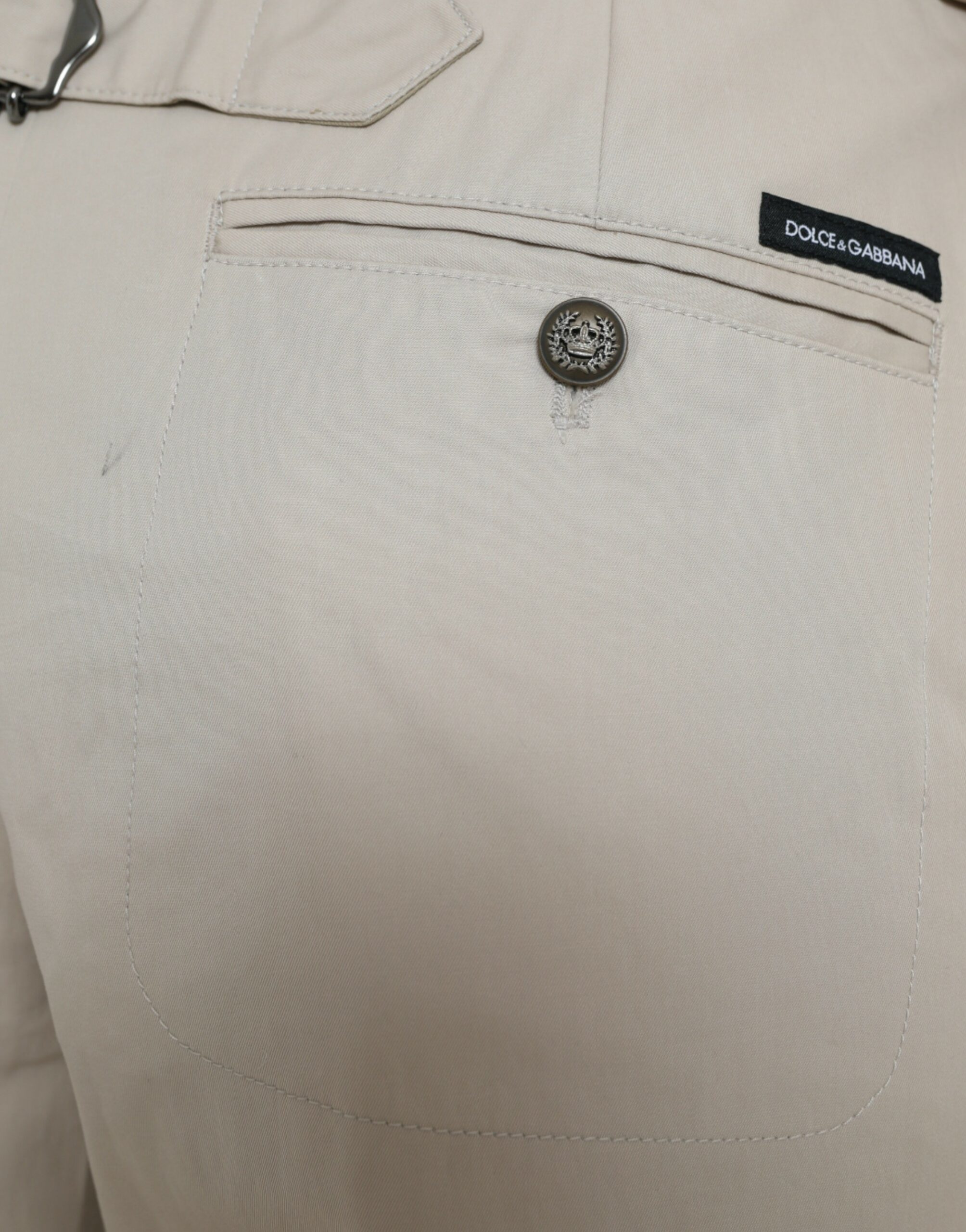 Dolce & Gabbana Beige Cotton High Waist Tapered Pants - Image 4