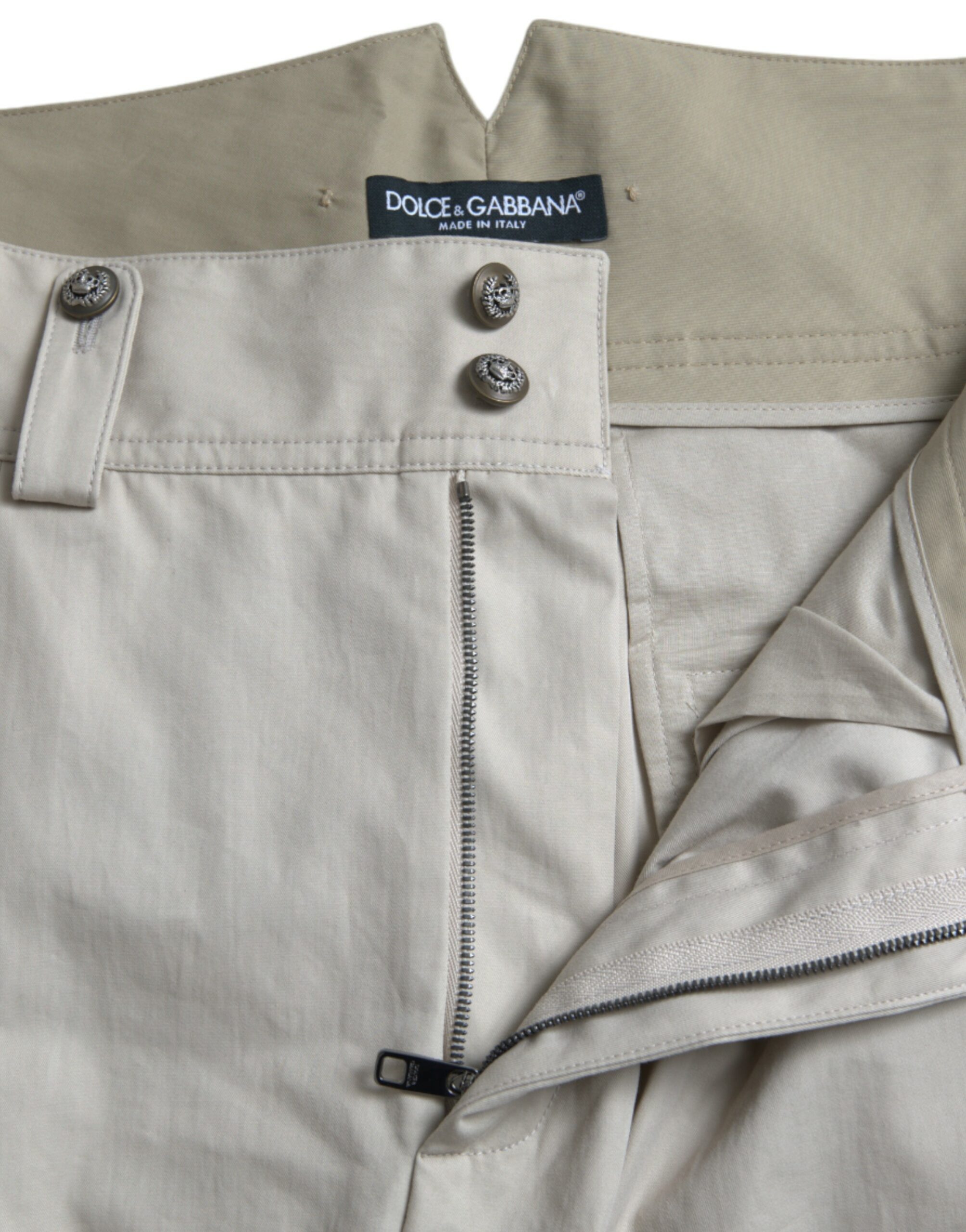 Dolce & Gabbana Beige Cotton High Waist Tapered Pants - Image 7