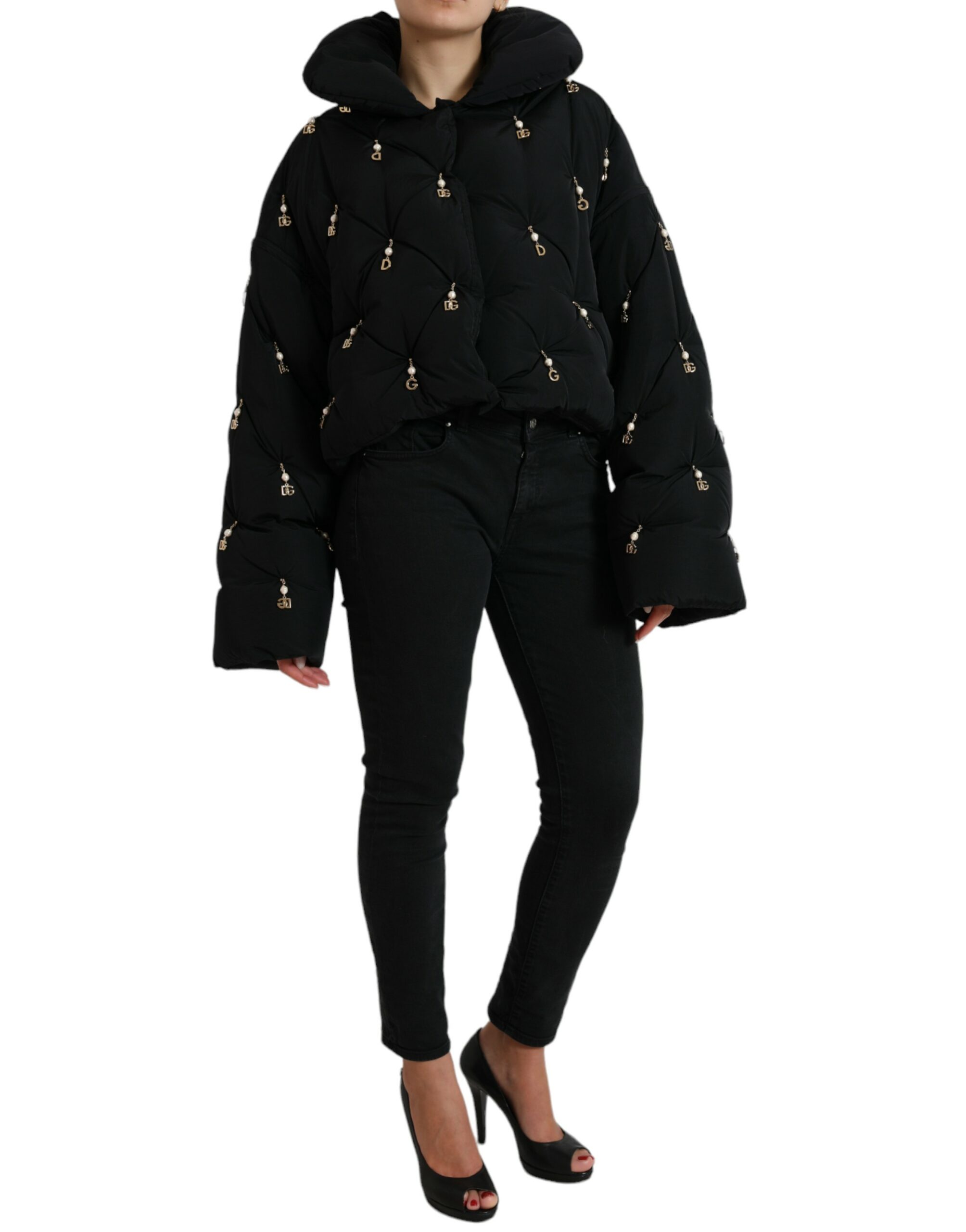 Dolce & Gabbana Black Embellished Quilted Shell Bomber Jacket - Image 8