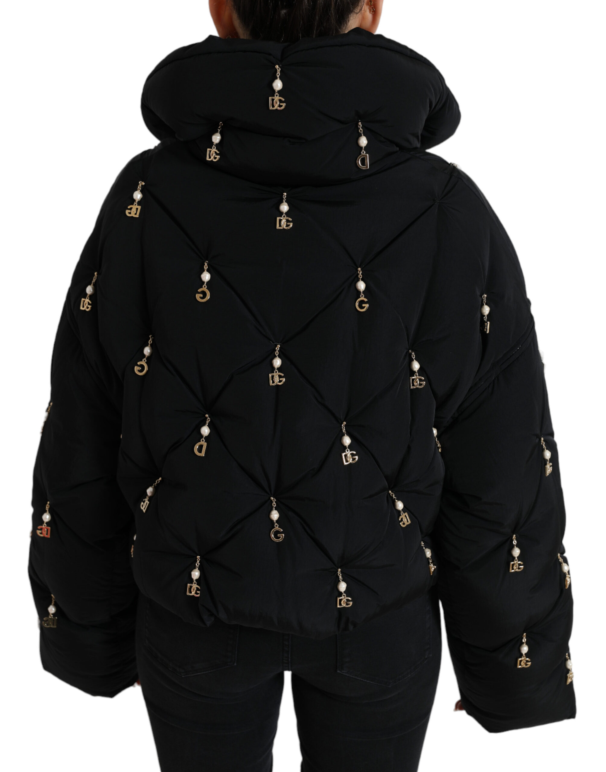 Dolce & Gabbana Black Embellished Quilted Shell Bomber Jacket - Image 7