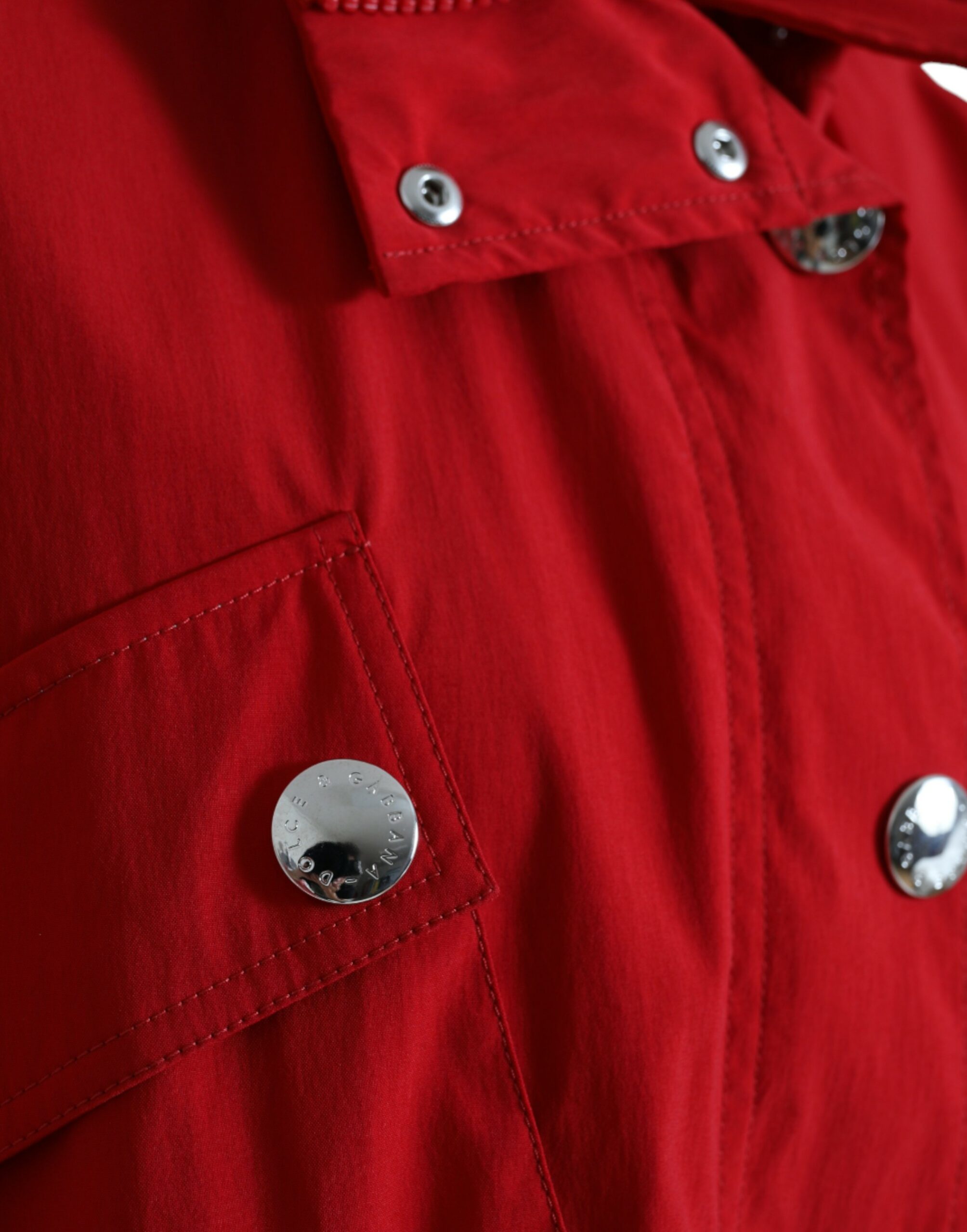 Dolce & Gabbana Red Polyester Hooded Button Rain Coat Jacket - Image 4