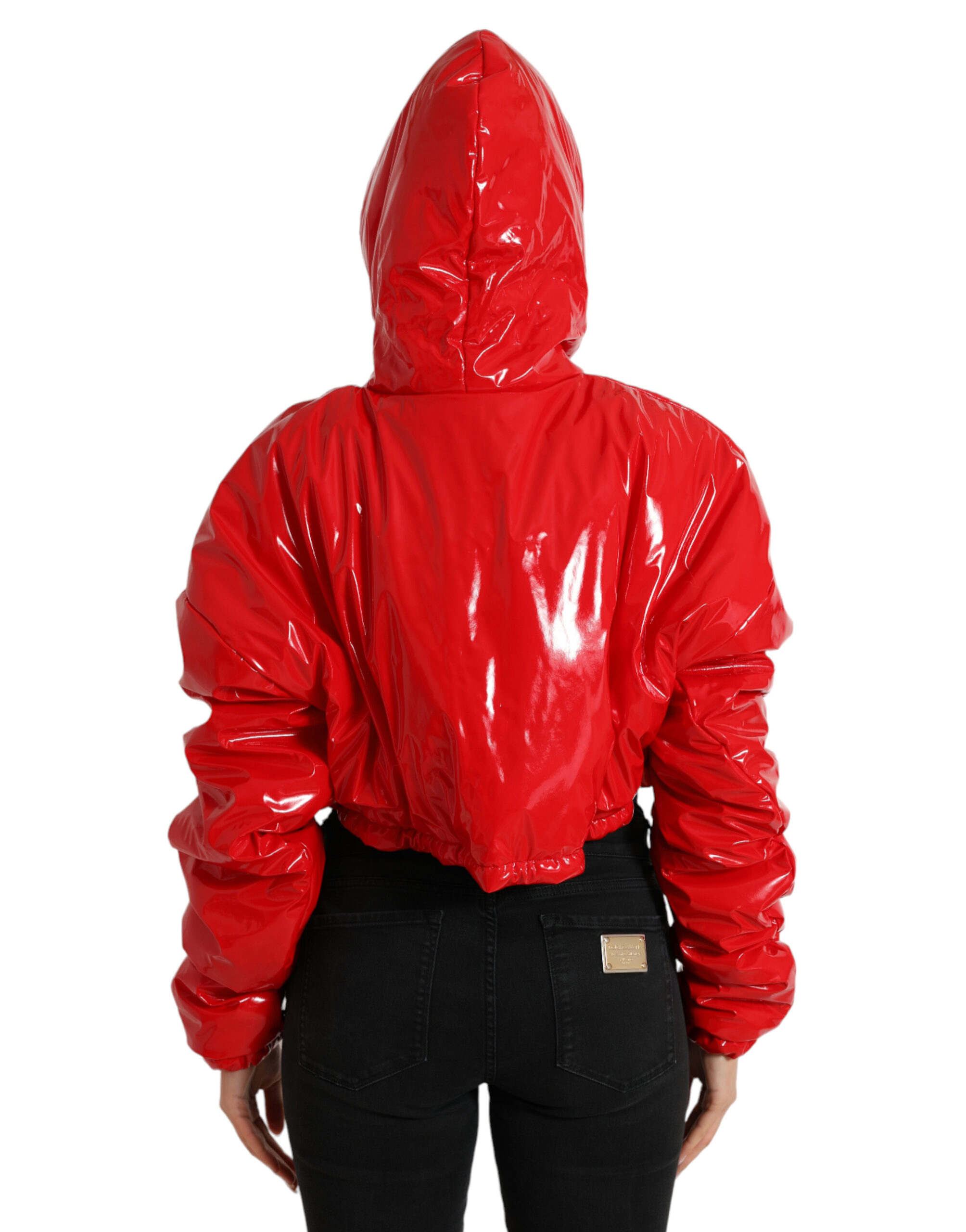 Dolce & Gabbana Shiny Red Hooded Cropped Short Coat Jacket - Image 3