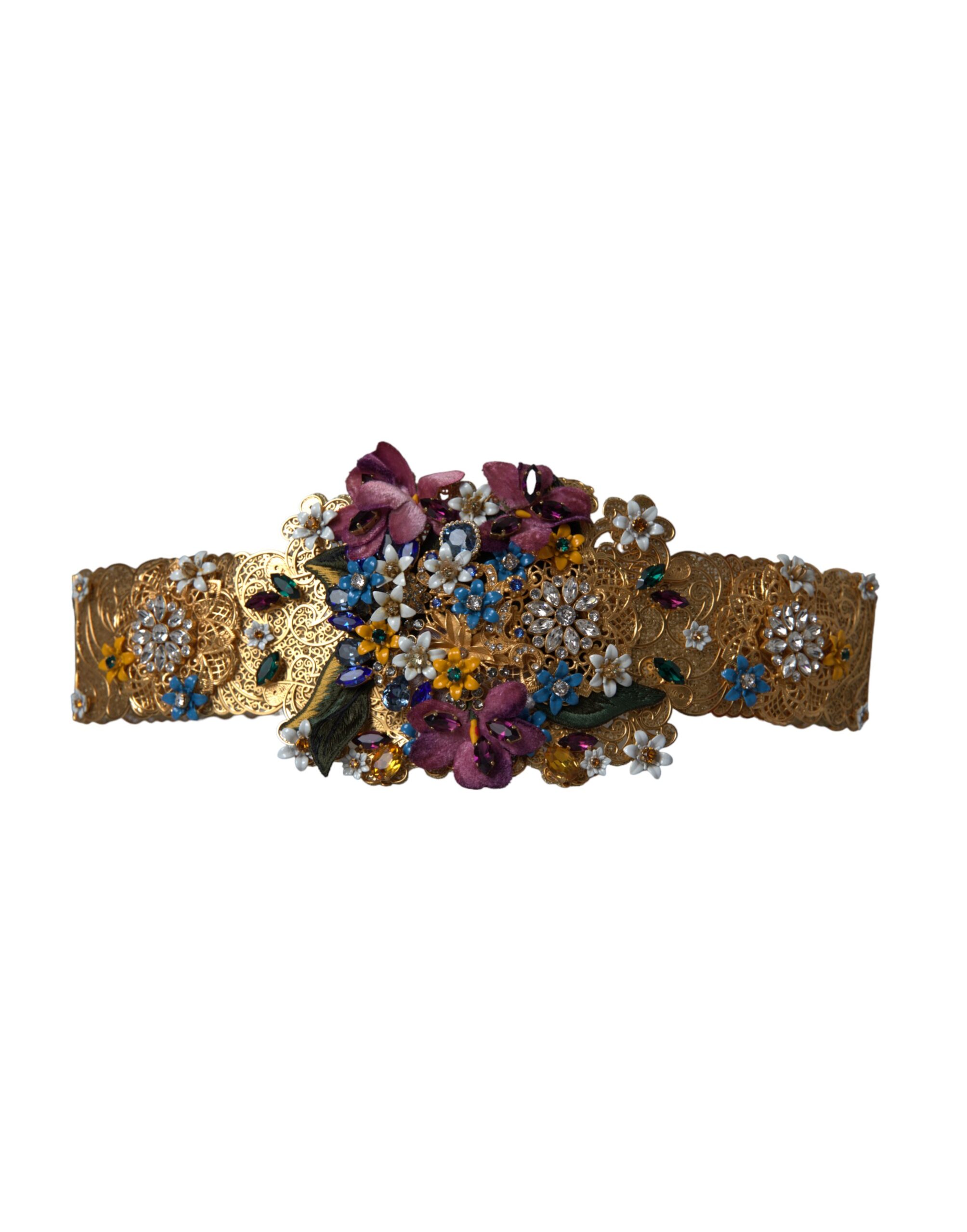 Dolce & Gabbana Multicolor Embellished Floral Crystal Wide Waist Belt - Image 2