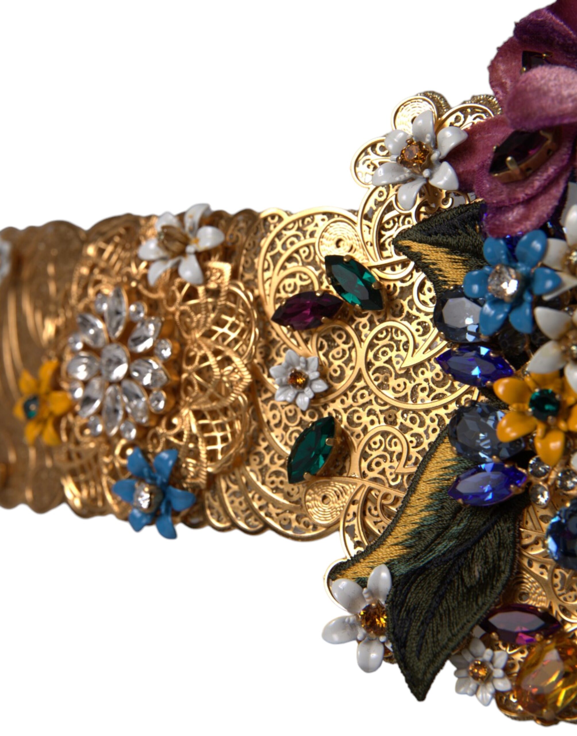 Dolce & Gabbana Multicolor Embellished Floral Crystal Wide Waist Belt - Image 3