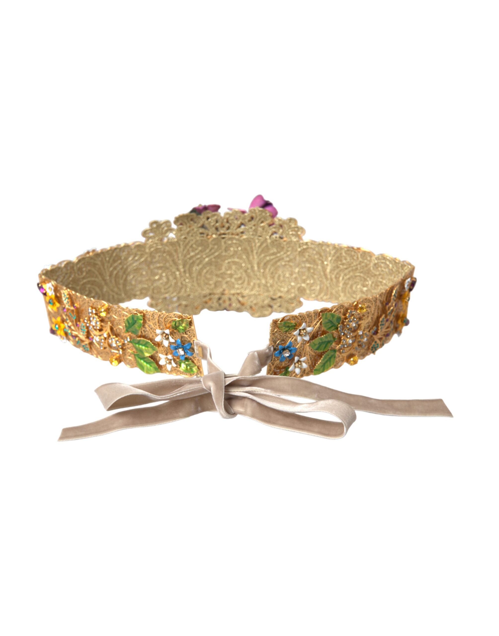 Dolce & Gabbana Multicolor Embellished Floral Crystal Wide Waist Belt - Image 4