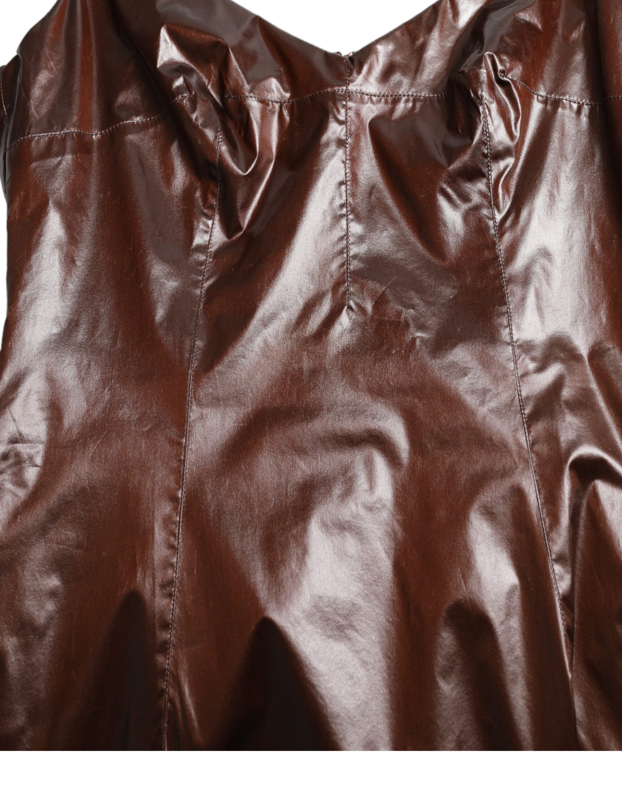 Dolce & Gabbana Brown Shiny Silk Sheath Sleeveless Bodycon Midi Dress - Image 5