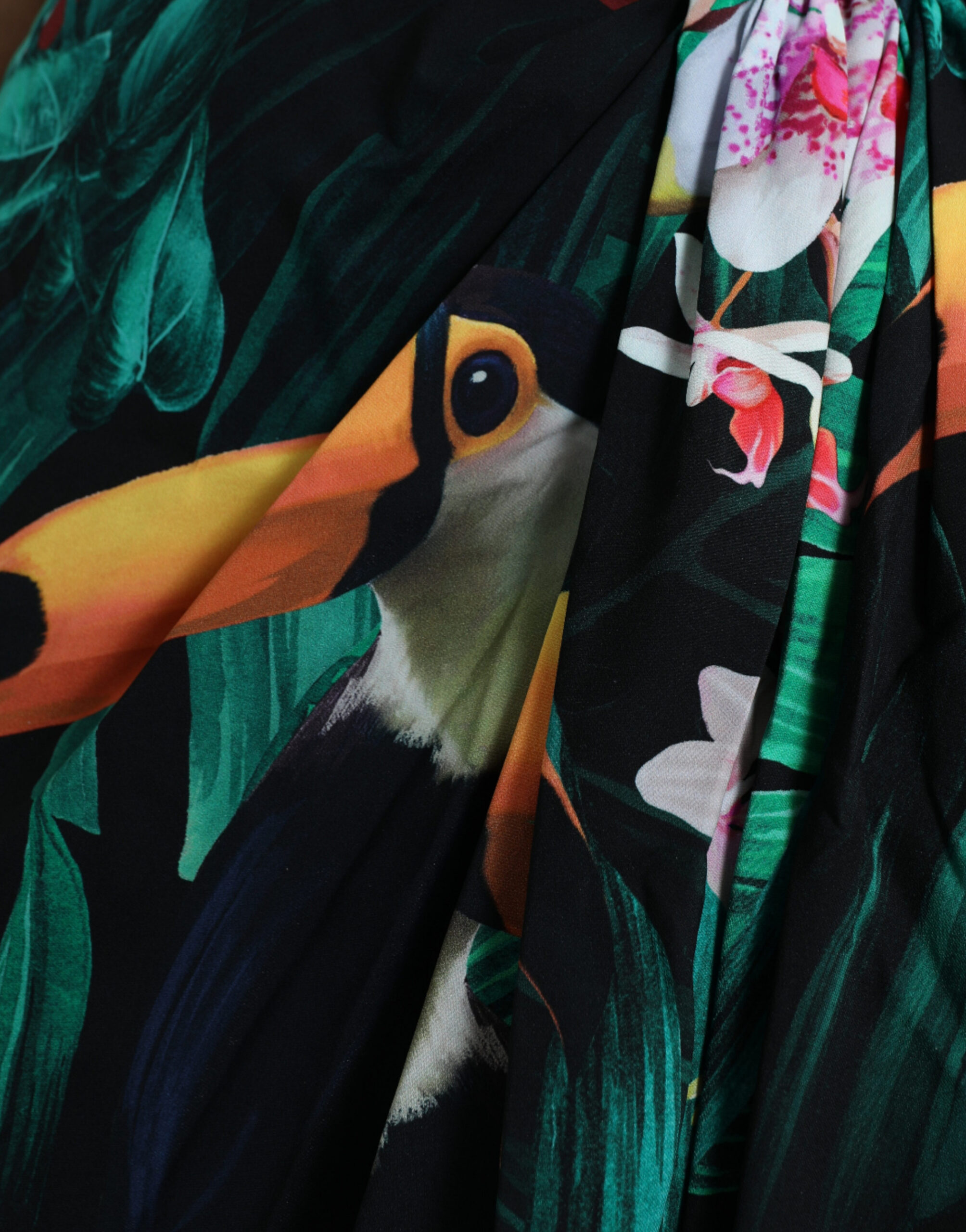 Dolce & Gabbana Green Tropical Jungle Print One Shoulder Midi Dress - Image 5