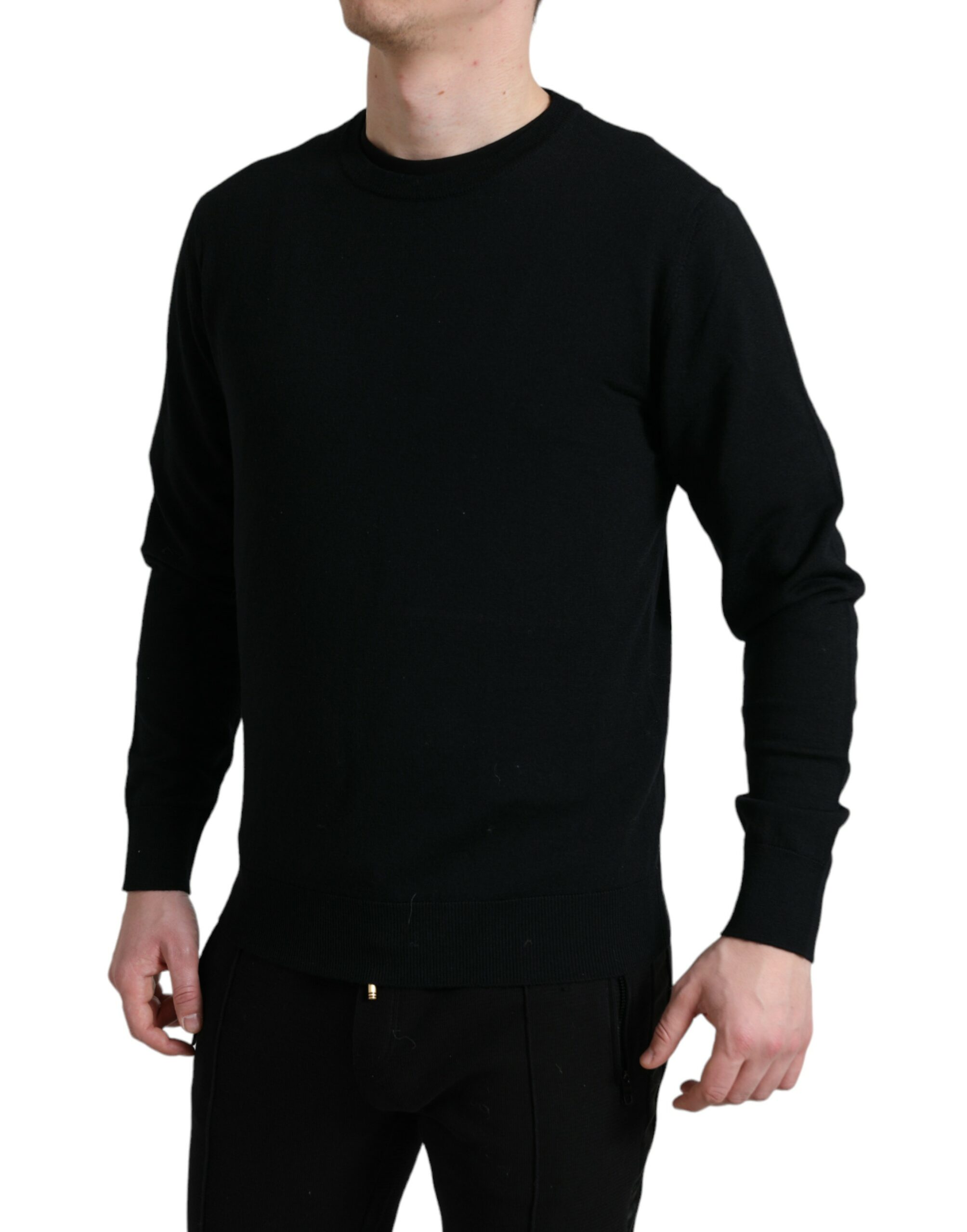 Dolce & Gabbana Black Wool Round Neck Pullover Sweater - Image 3
