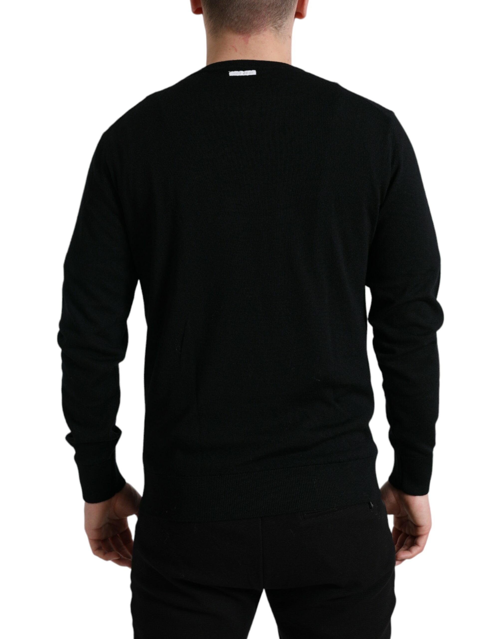 Dolce & Gabbana Black Wool Round Neck Pullover Sweater - Image 4