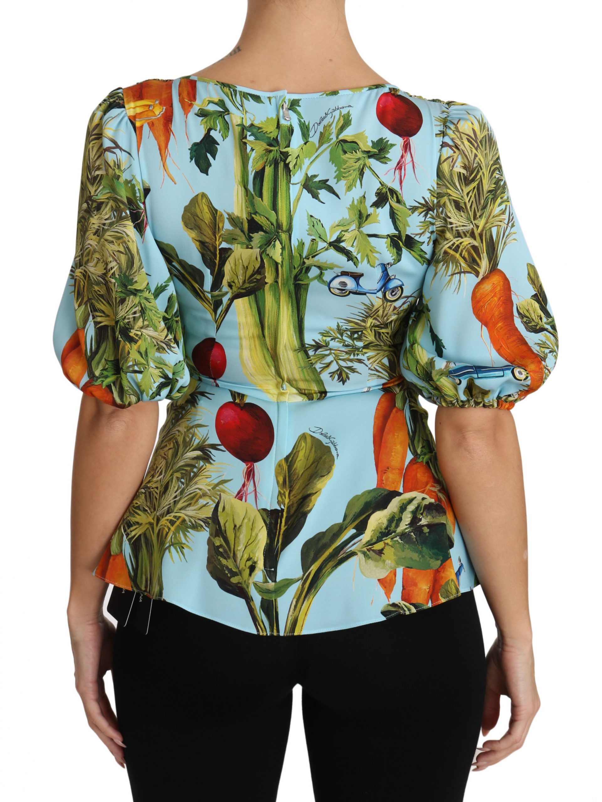 Dolce & Gabbana Multicolor Vegetable Print Silk Top Peplum Wrap Blouse - Image 3